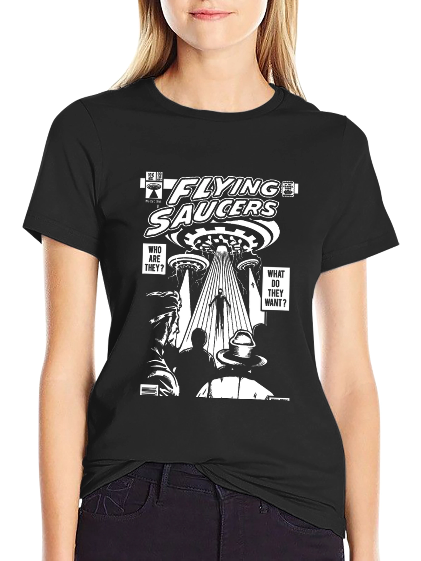 Black Flying Saucers Graphic Novelty T-Shirt view 2
