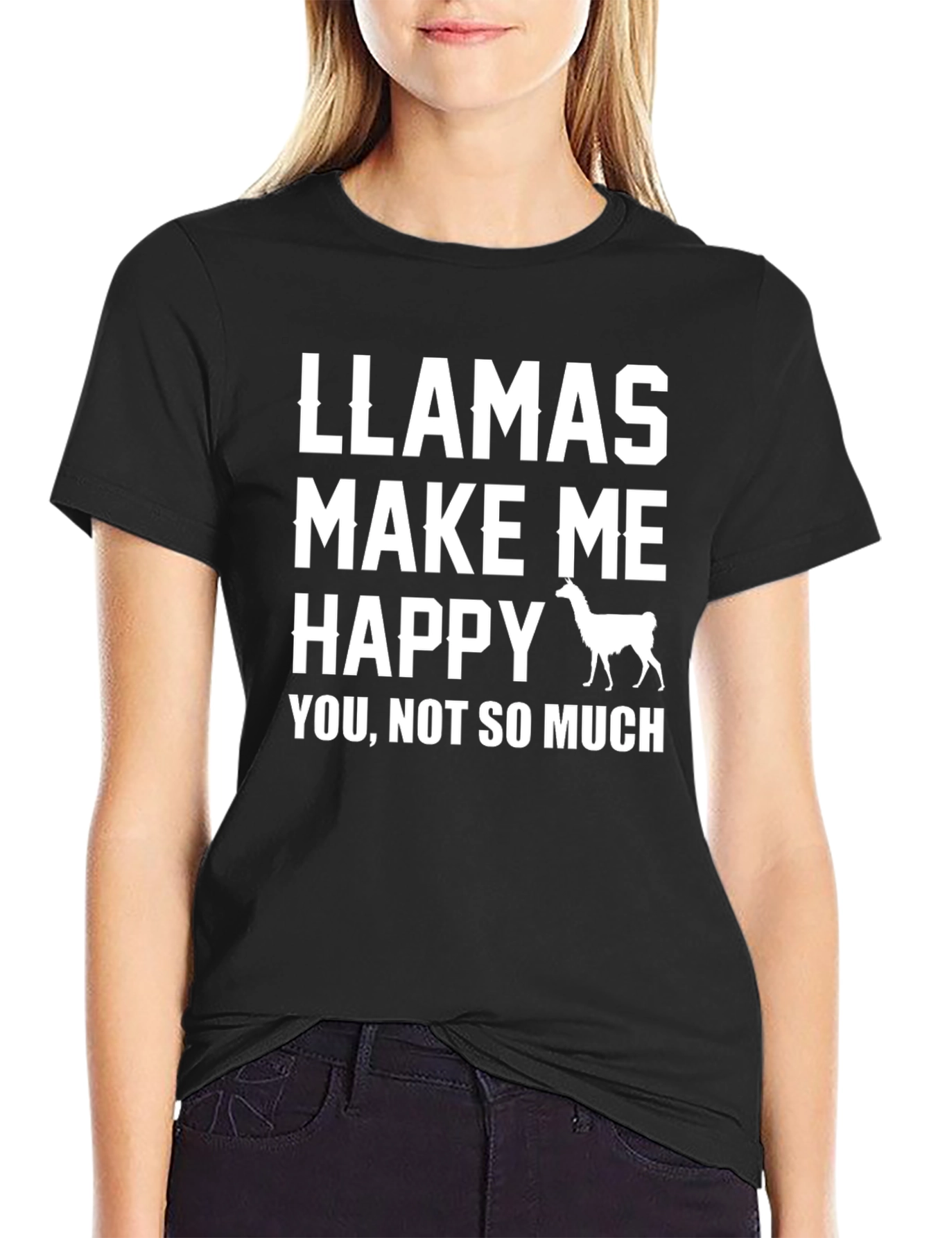 Black Llamas Make Me Happy T-Shirt view 2