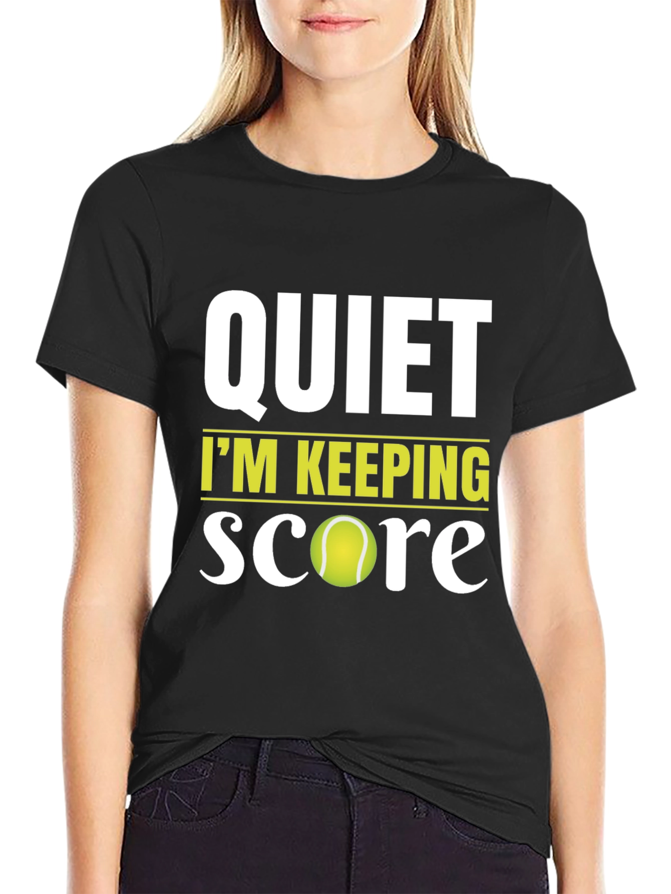 Black Quiet I'm Keeping Score Tennis T-Shirt view 2