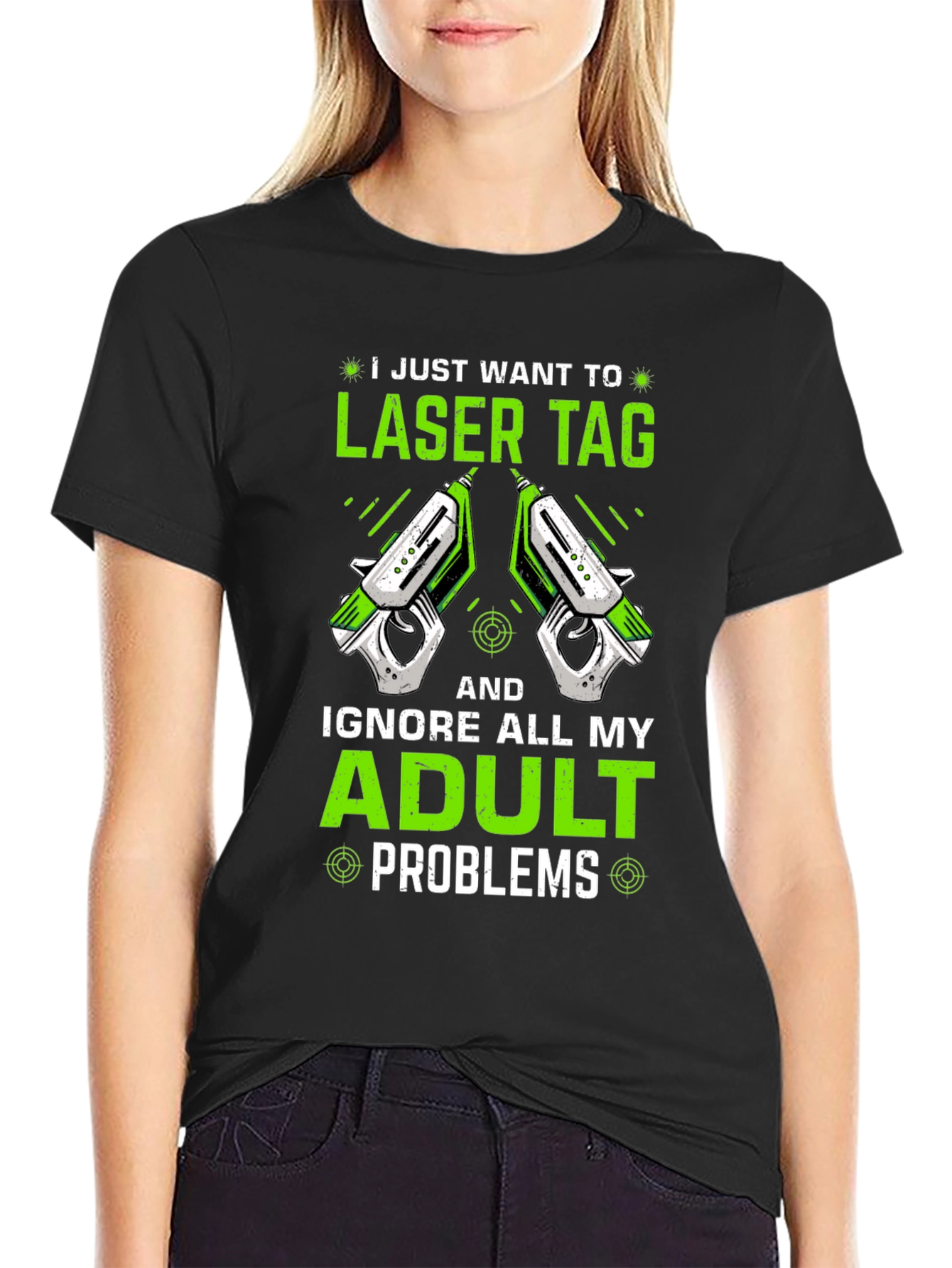 Black Laser Tag Adult Problems Graphic T-Shirt view 2