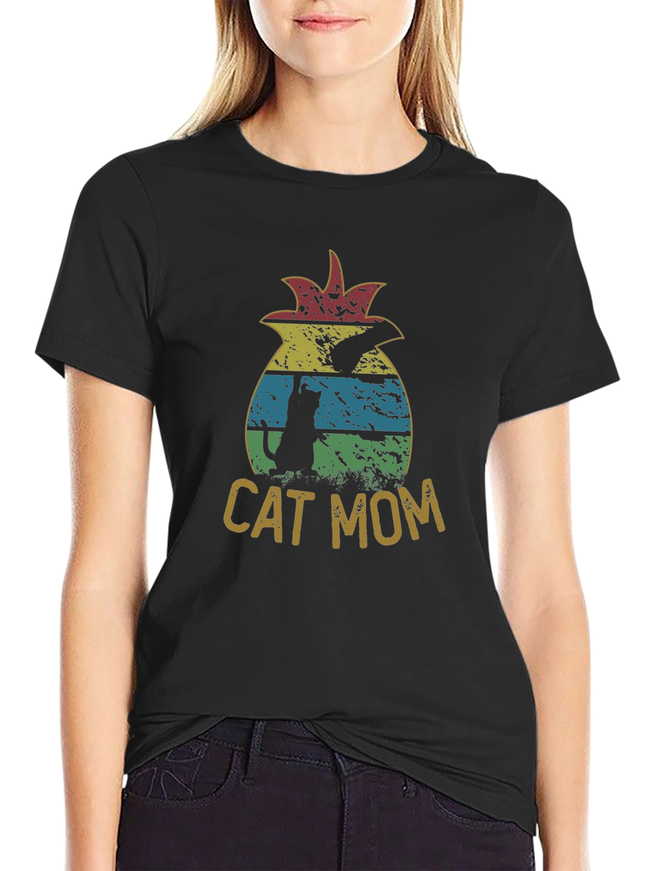 Black Cat Mom Pineapple Graphic T-Shirt - Unisex view 2