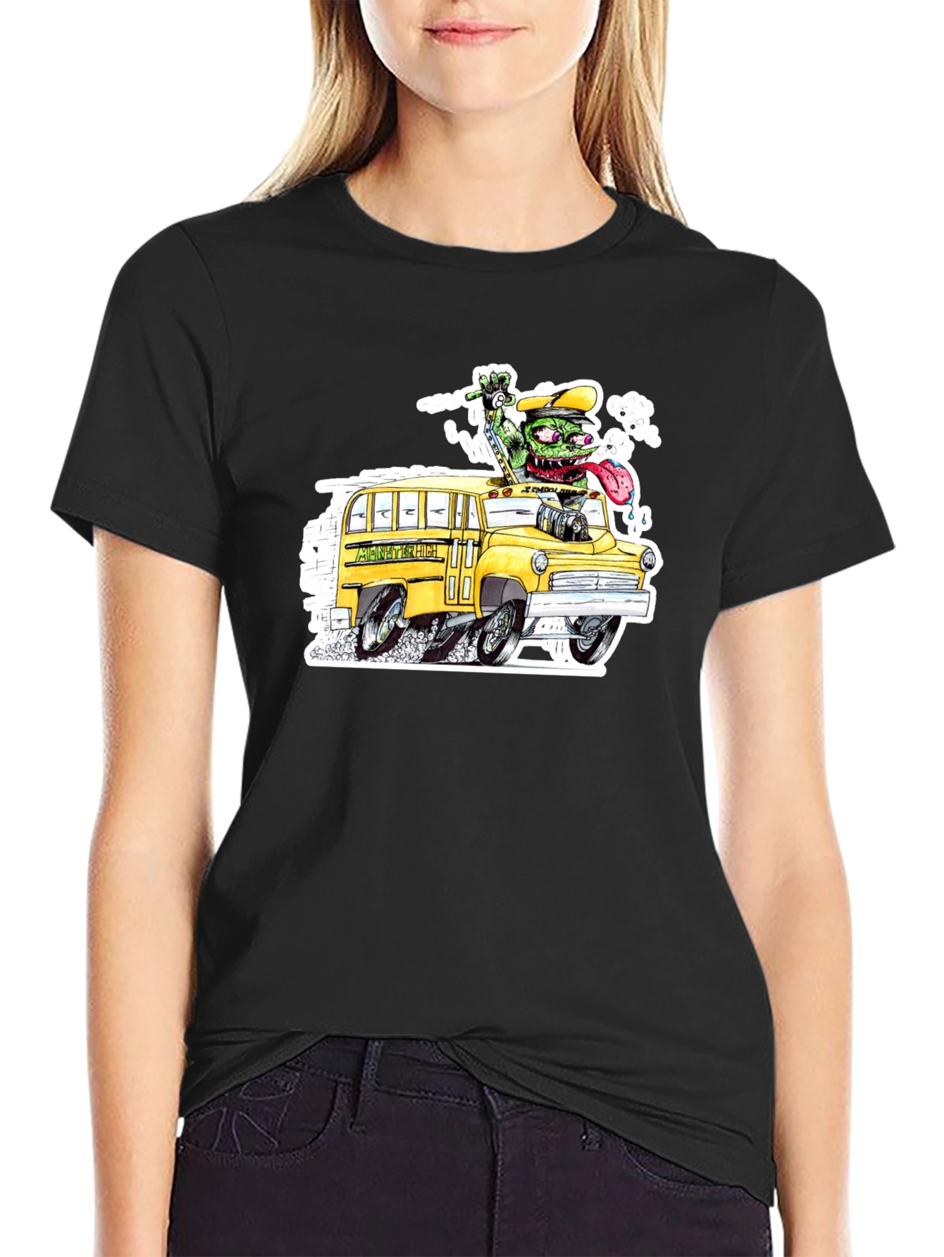 Black Monster School Bus Black T-Shirt view 2