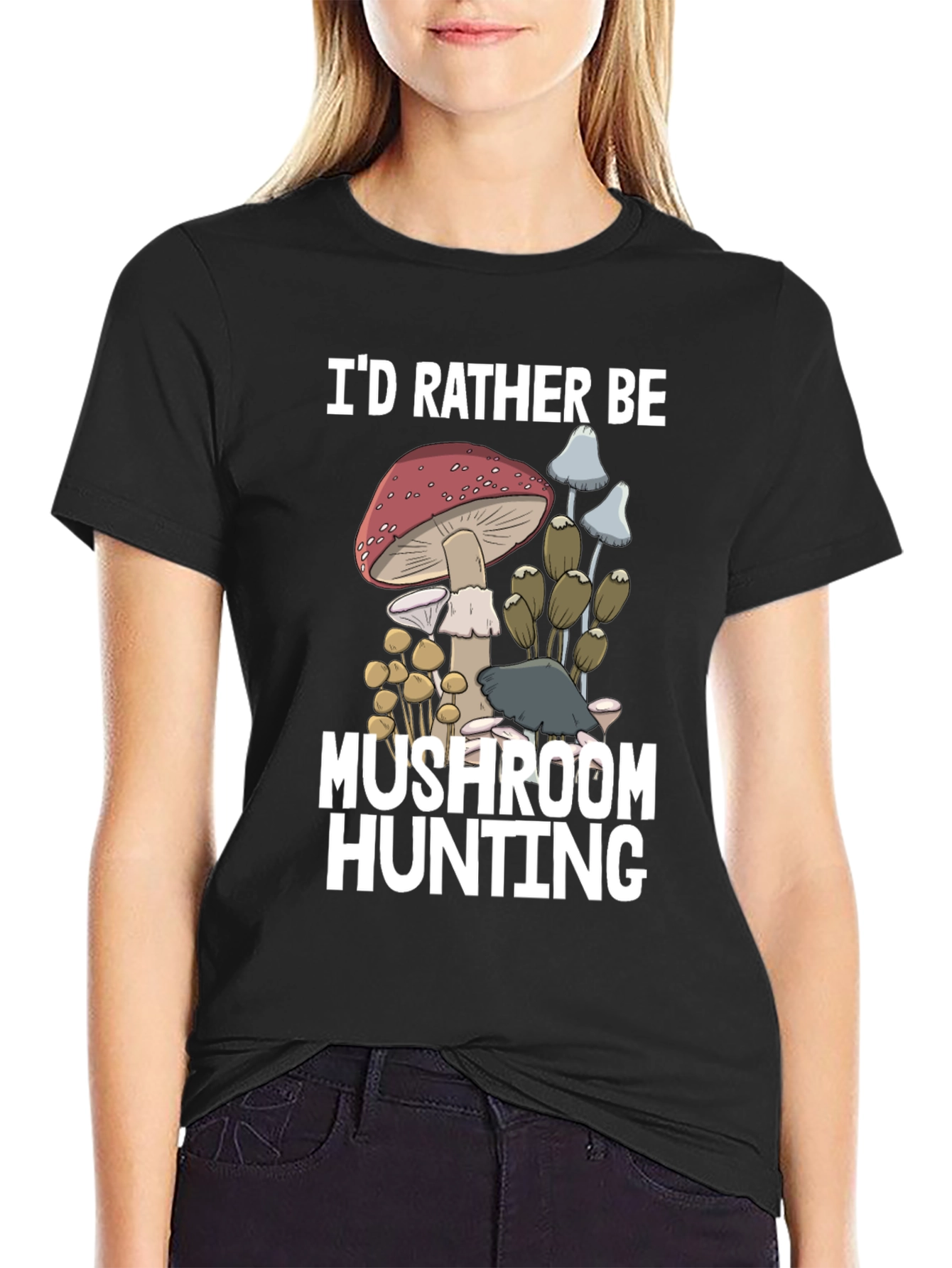 Black Mushroom Hunting Graphic Tee view 2