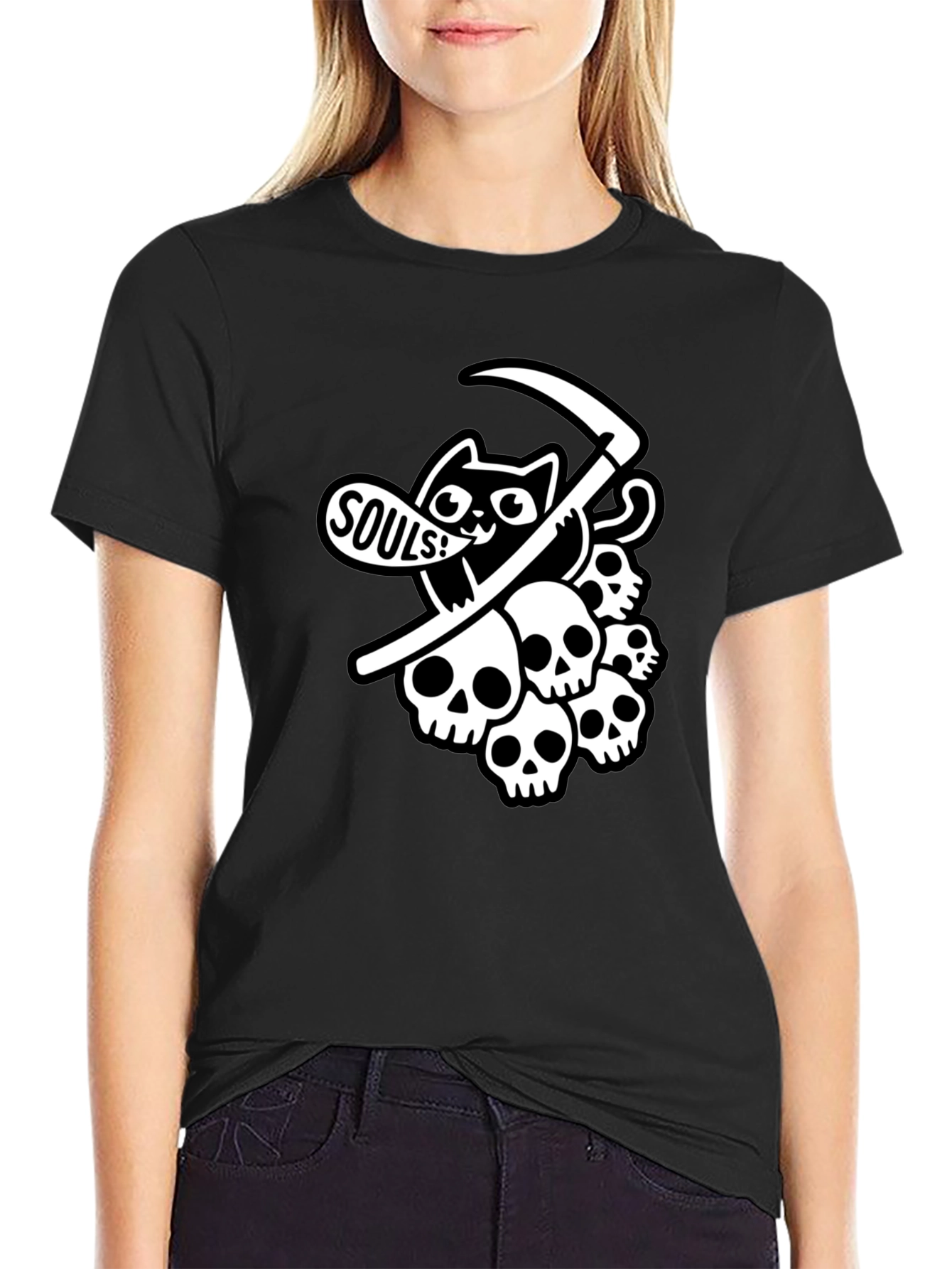 Black Grim Reaper Cat T-Shirt - Souls! view 2