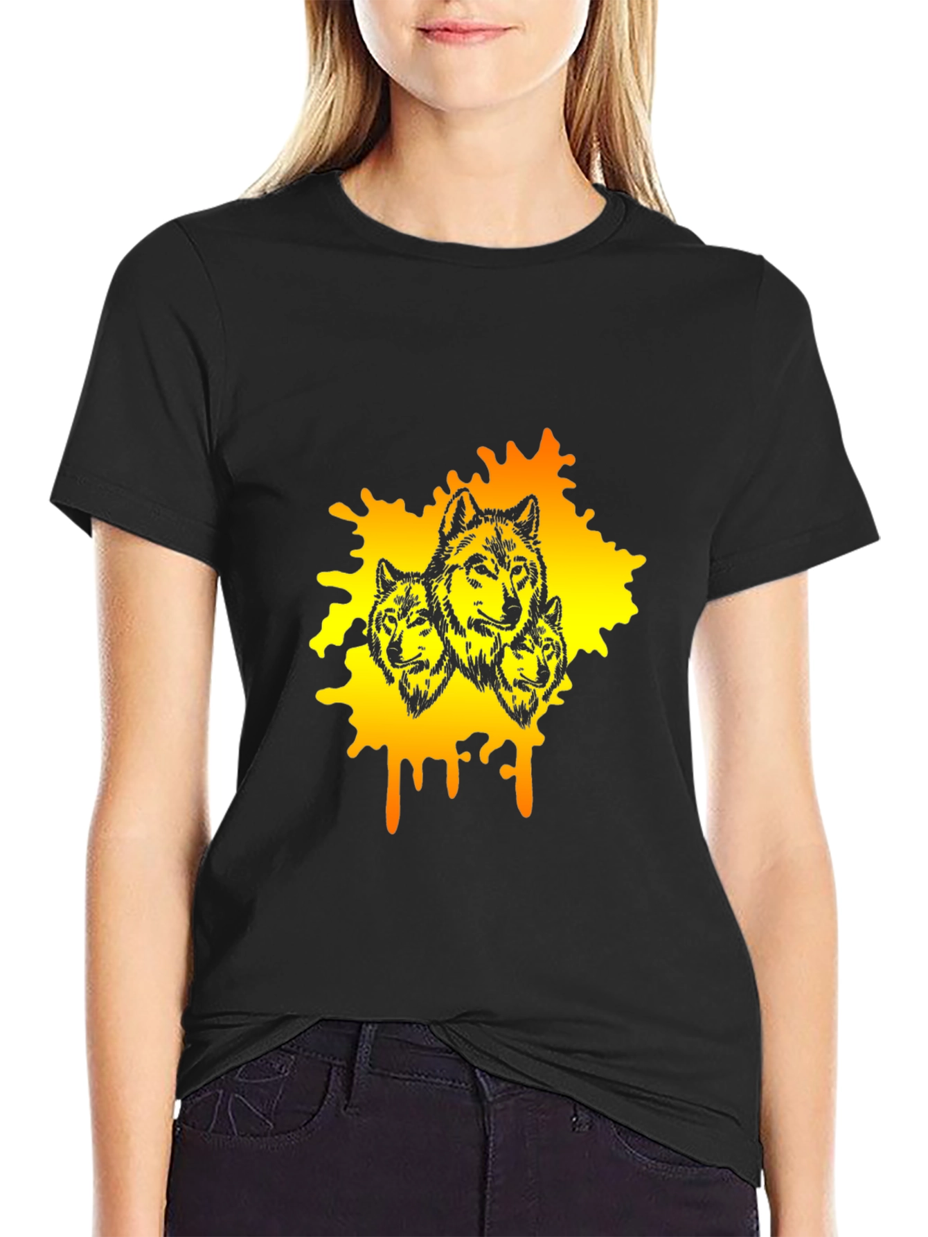 Black Wolf Pack Graphic Black T-Shirt view 2