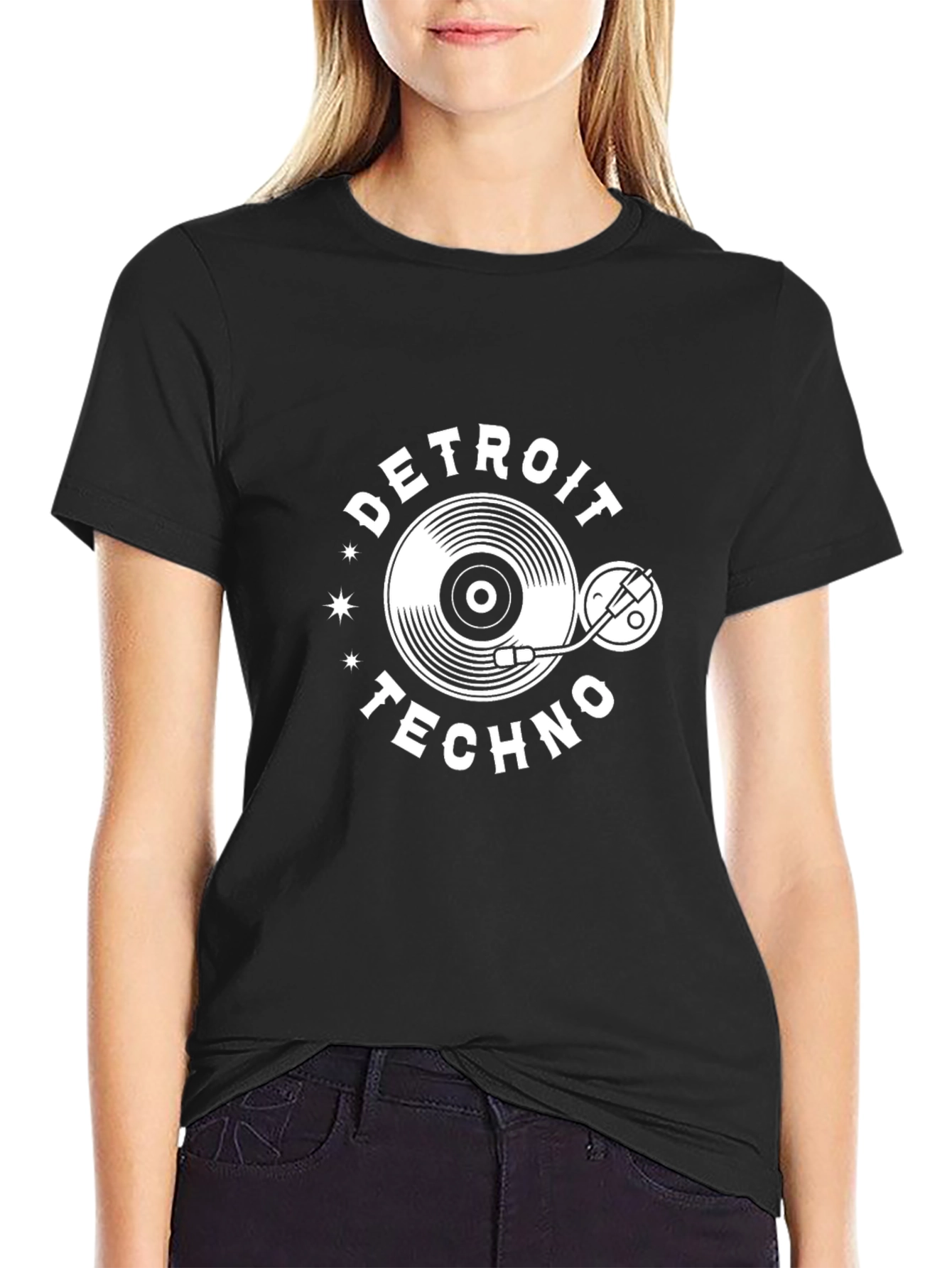 Black Detroit Techno Vinyl Record Graphic T-Shirt view 2