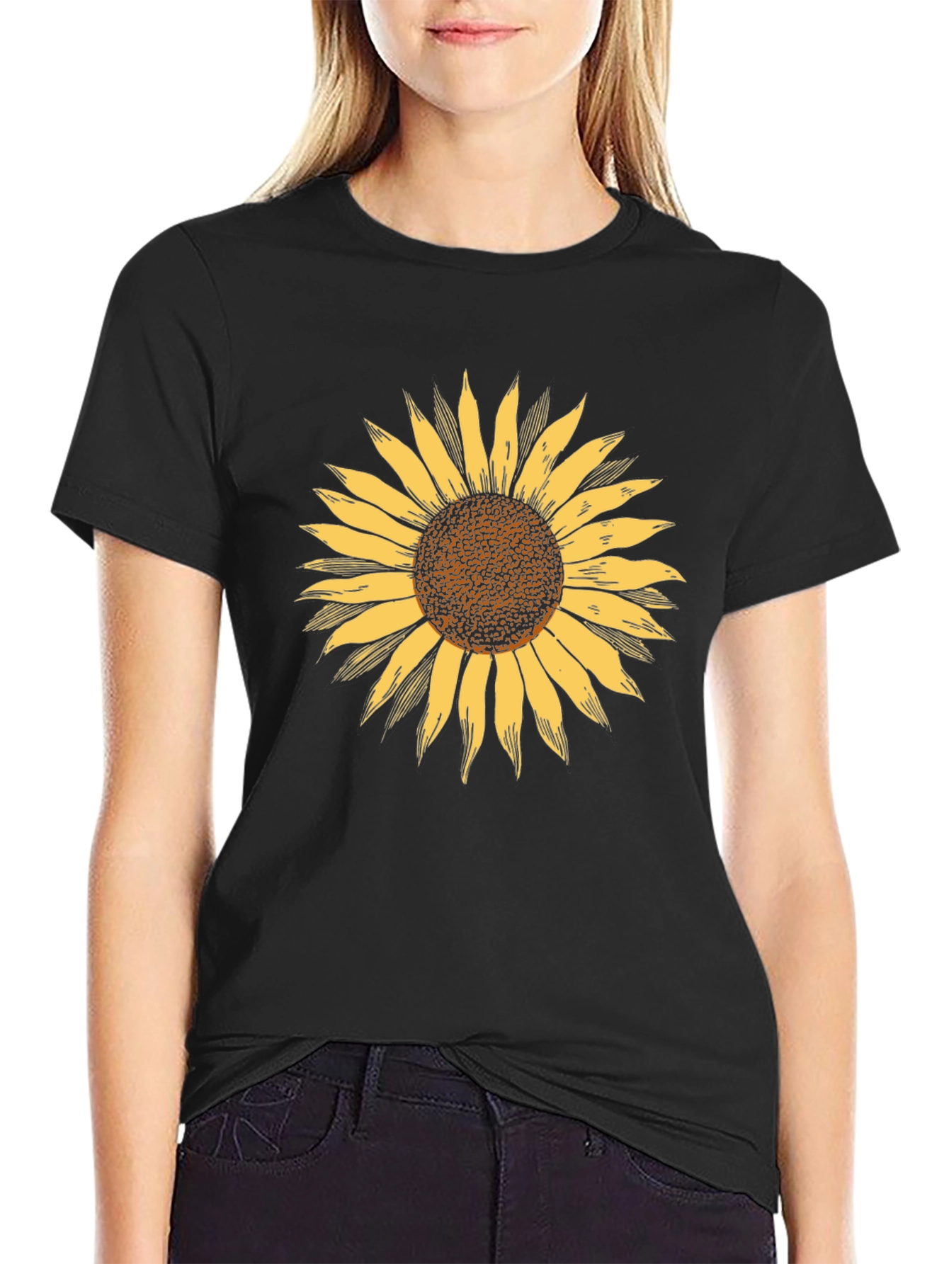 Black Sunflower Graphic Print Black T-Shirt view 2