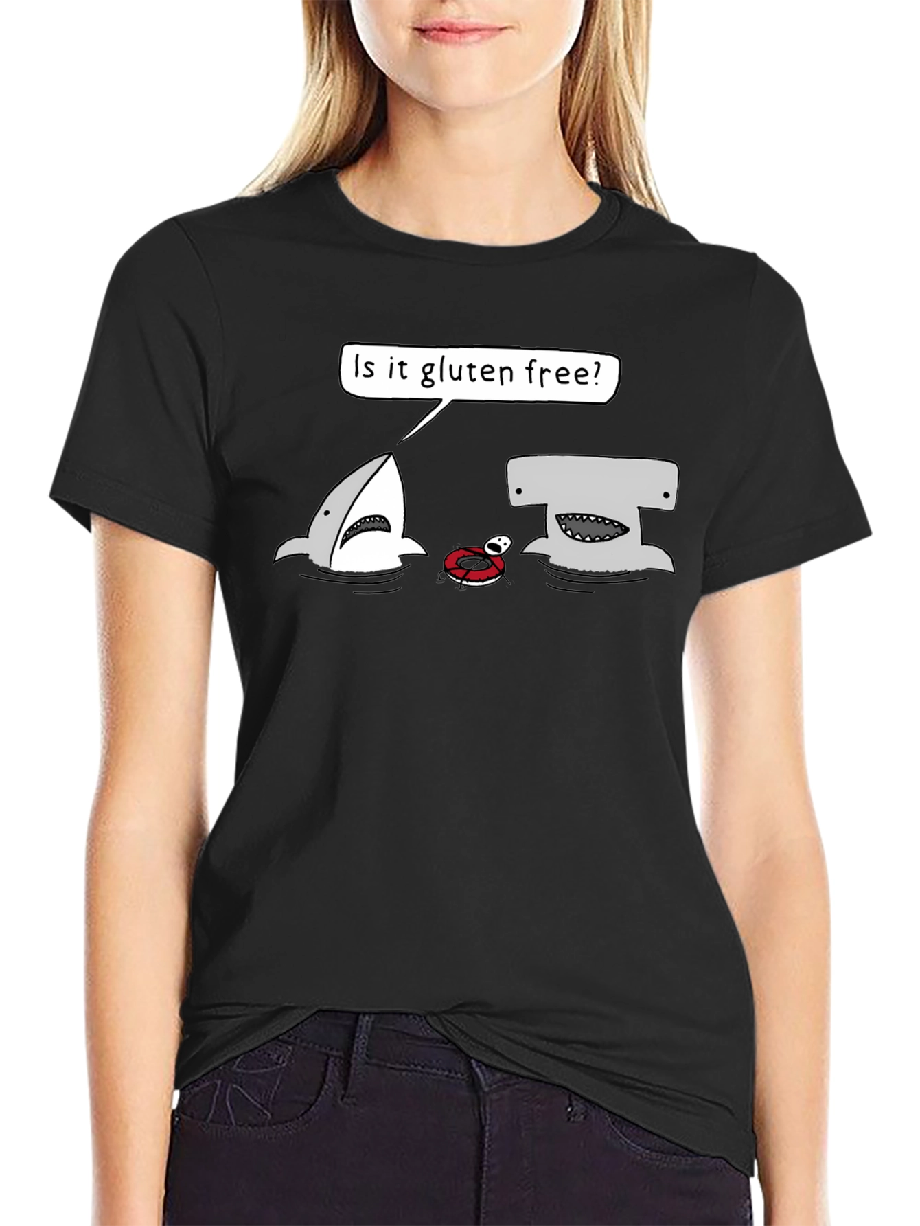 Black Gluten-Free Shark Graphic Tee - Humor T-Shirt view 2