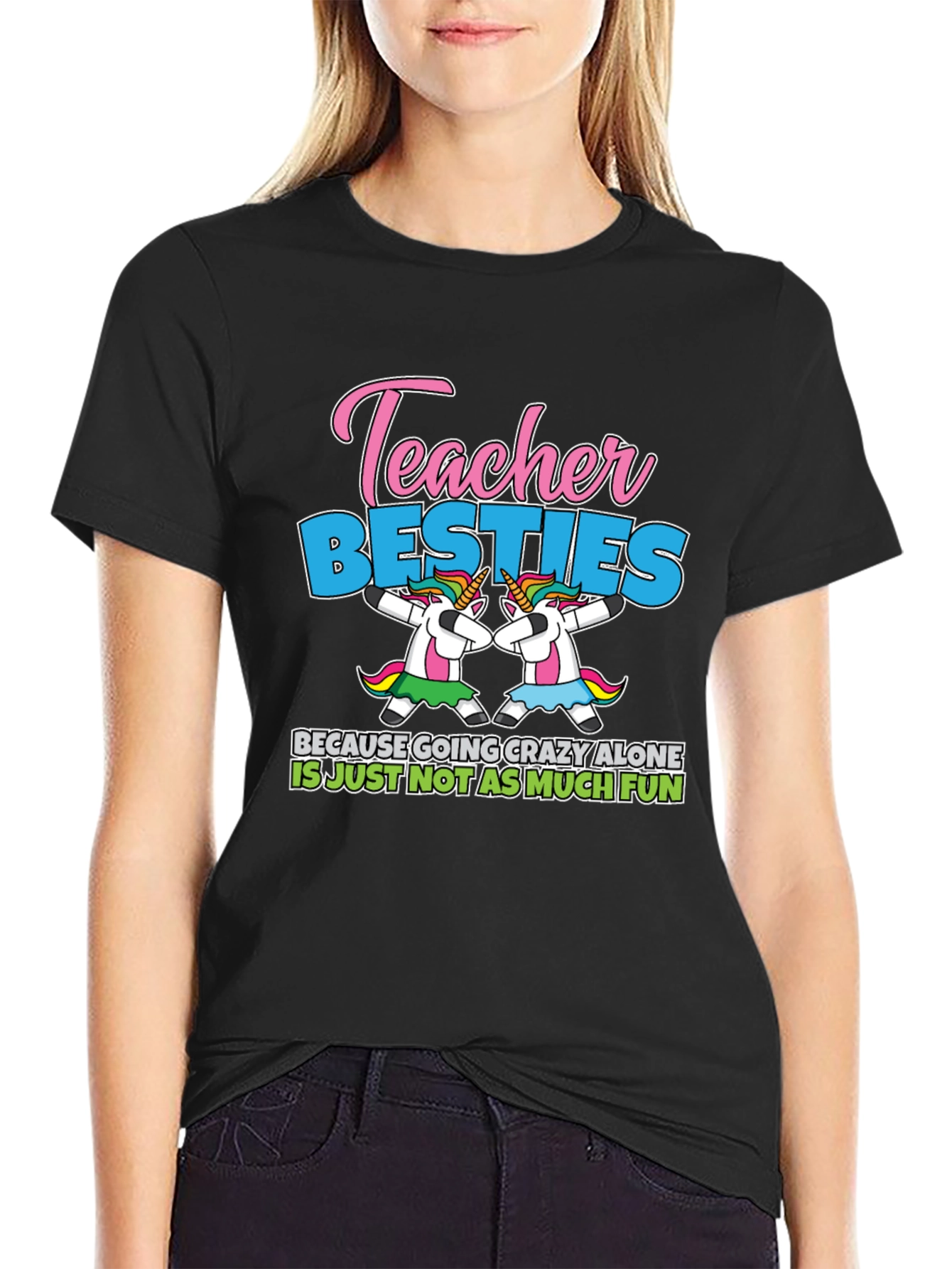 Black Teacher Besties Unicorn T-Shirt view 2