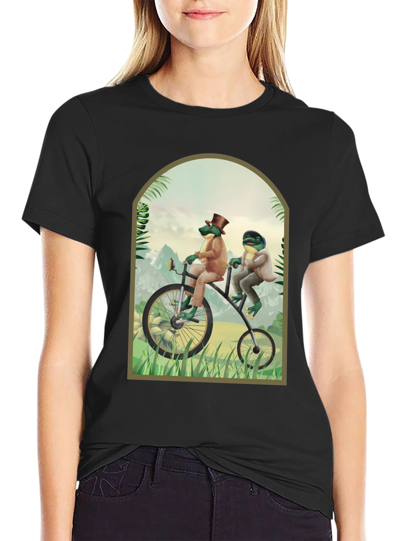 Black Frogs on a Bike T-Shirt view 2