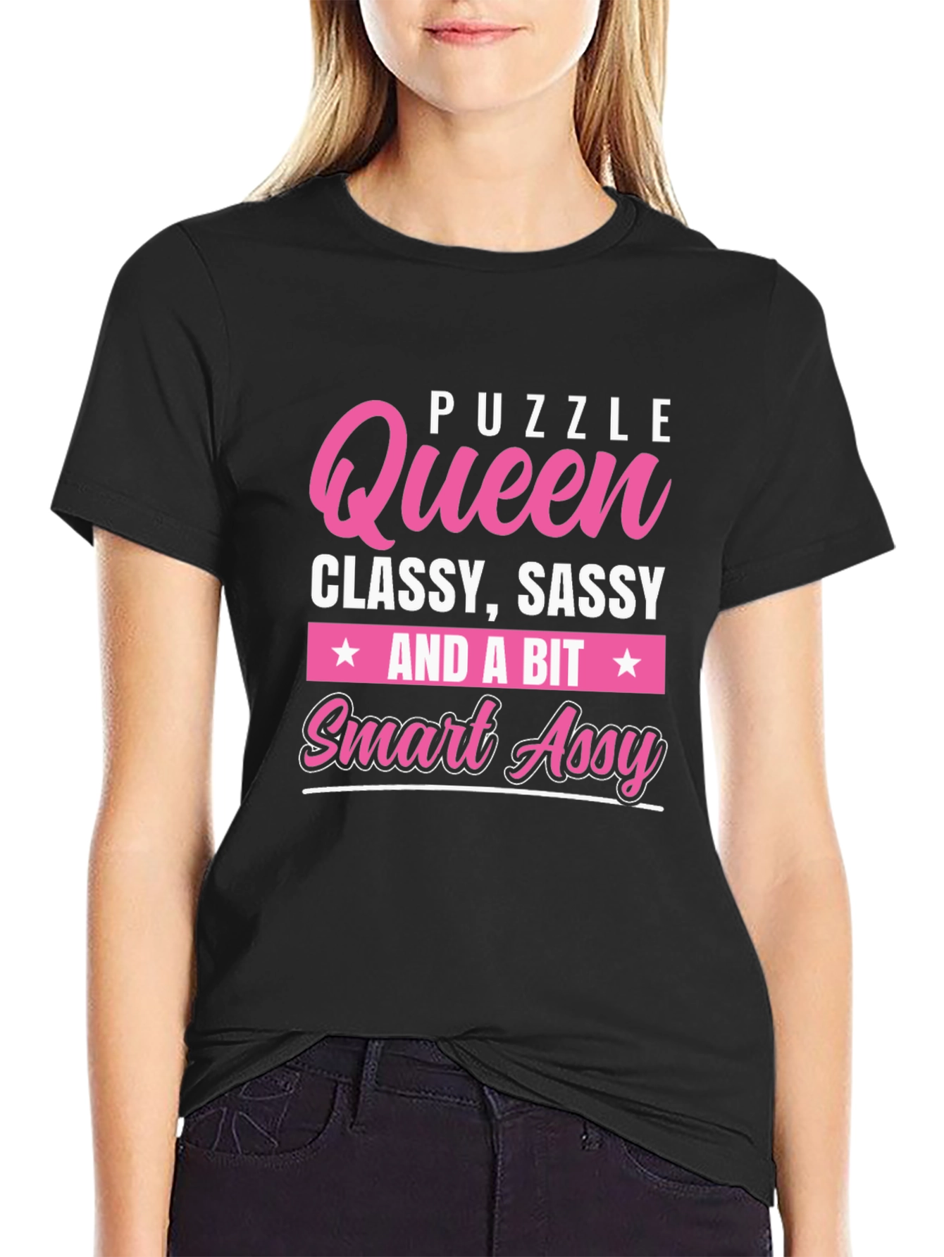 Black Puzzle Queen Graphic T-Shirt - Classy Sassy Smart Assy Tee view 2