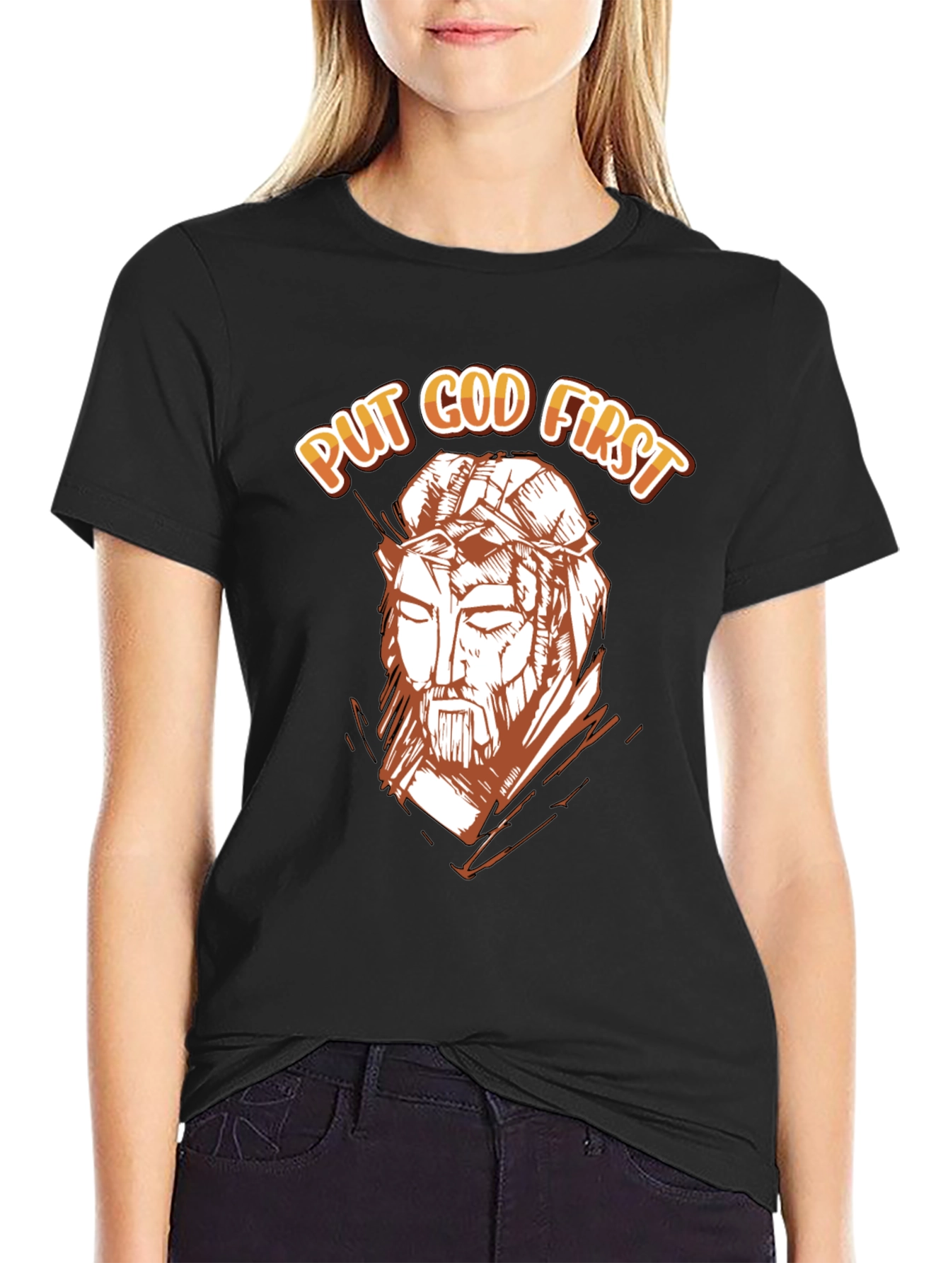 Black Put God First Graphic Tee - Religious T-Shirt view 2
