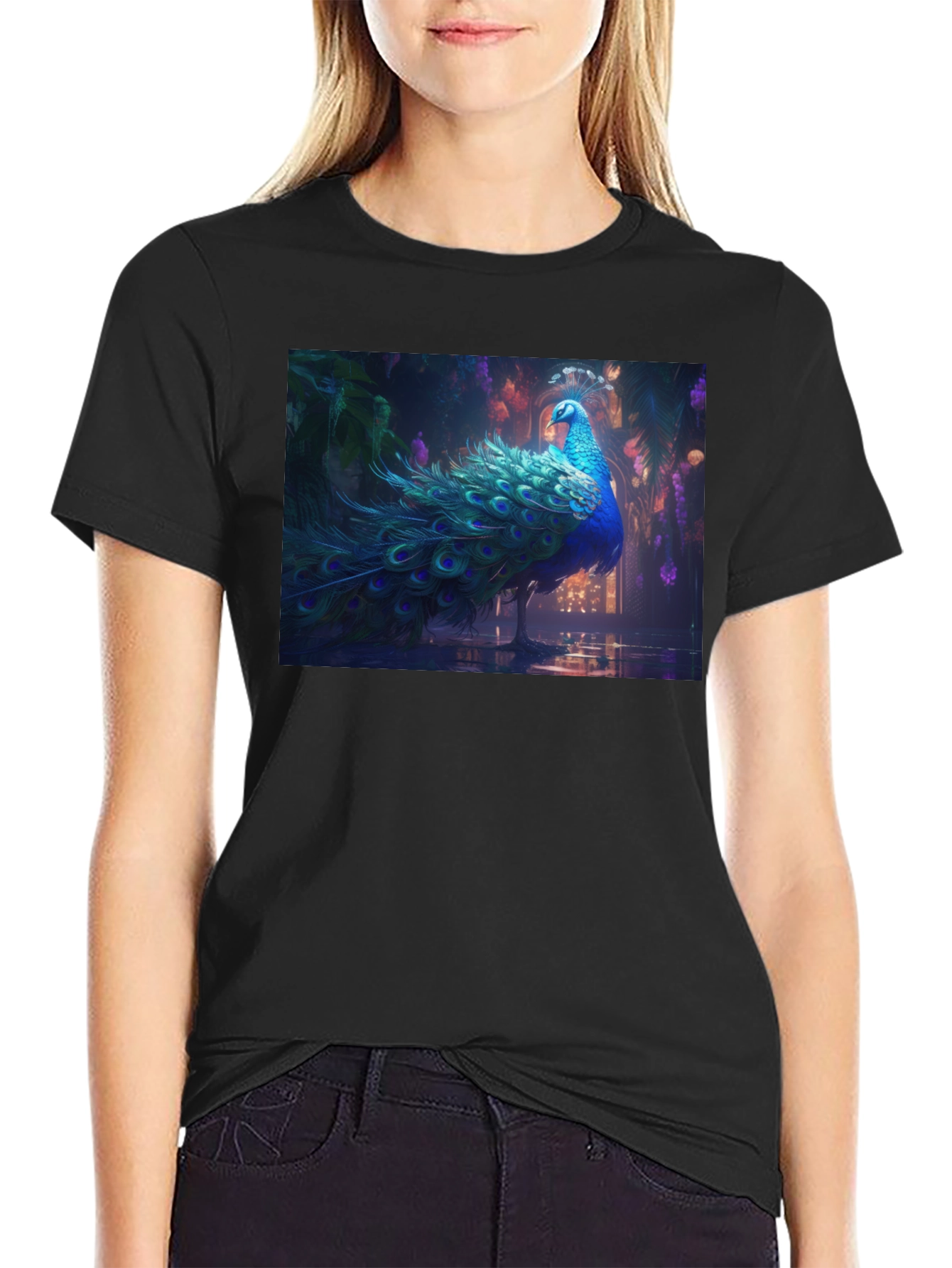 Black Peacock Graphic Tee - Stylish Men's T-Shirt view 2