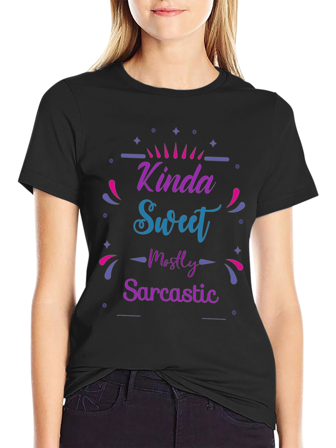 Black Kinda Sweet Mostly Sarcastic Graphic T-Shirt view 2