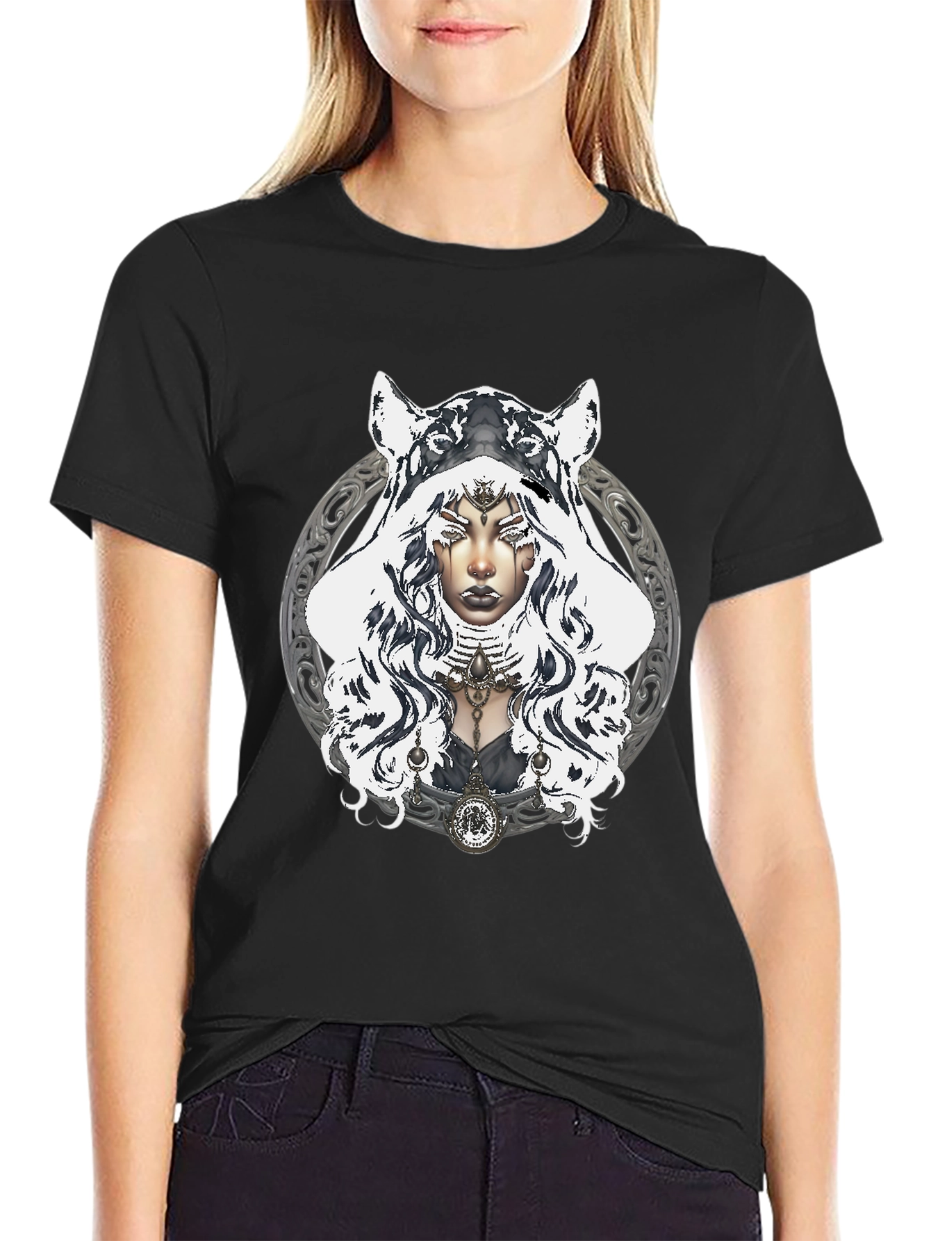 Black Mystic Wolf Hooded T-Shirt view 2