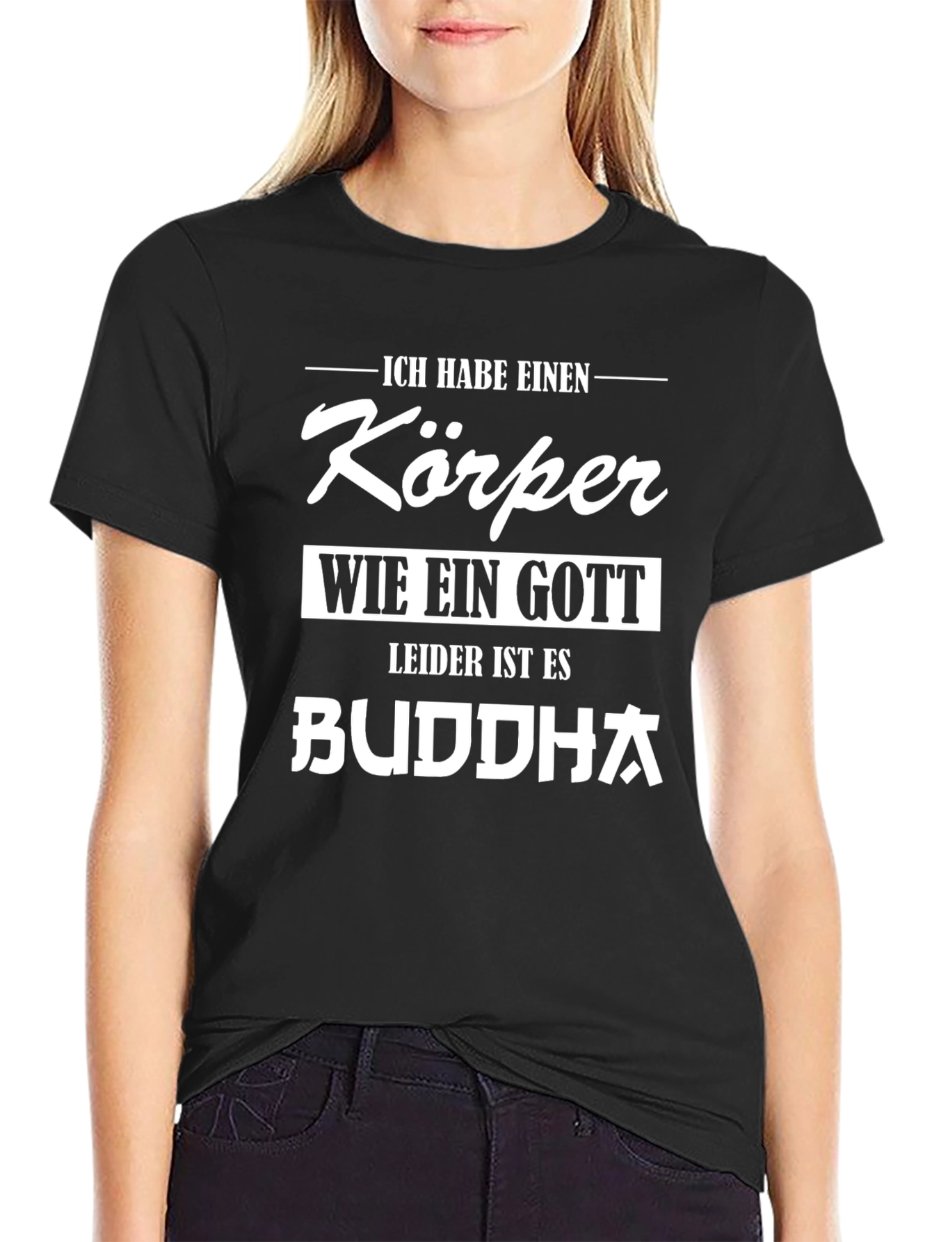 Black Funny German T-Shirt - Buddha Body view 2