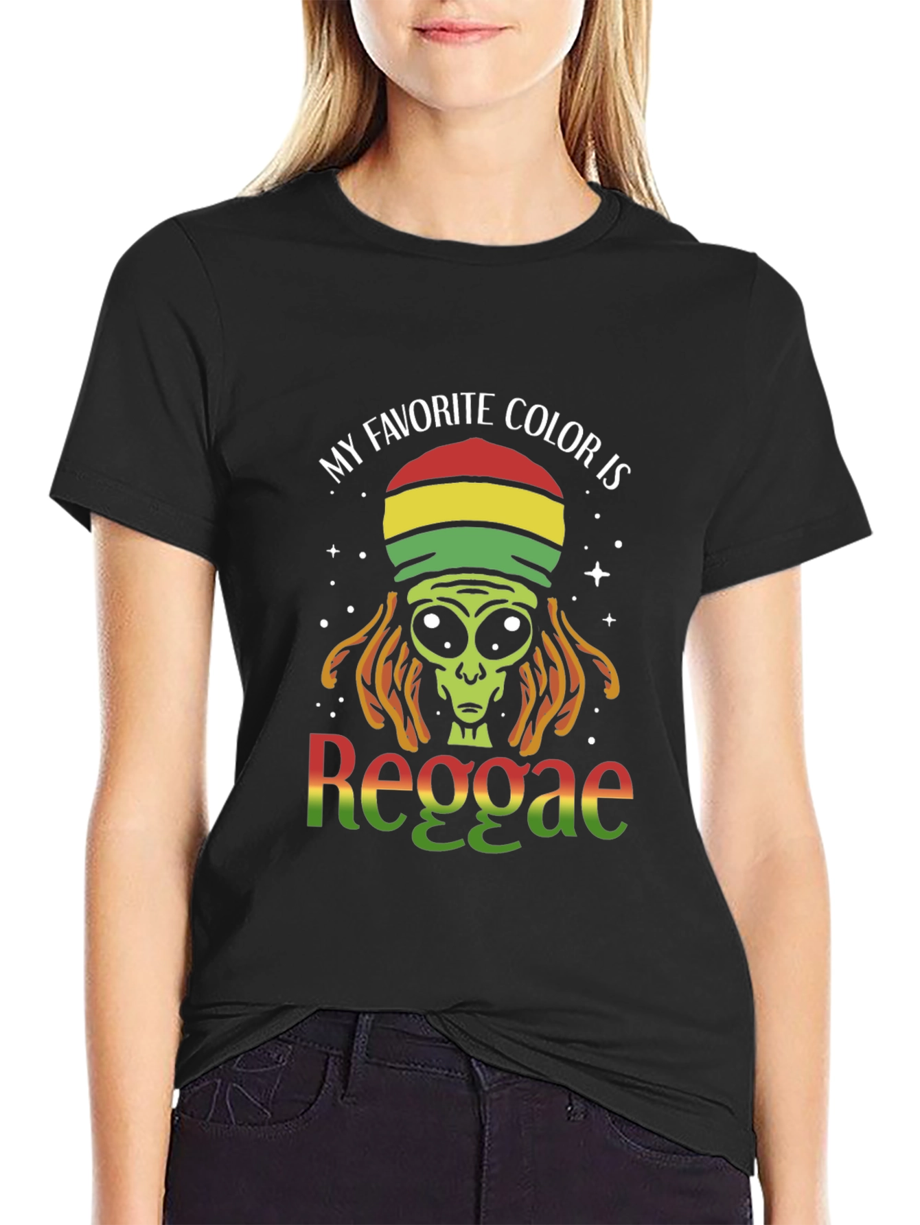 Black Reggae Alien Graphic T-Shirt - My Favorite Color view 2