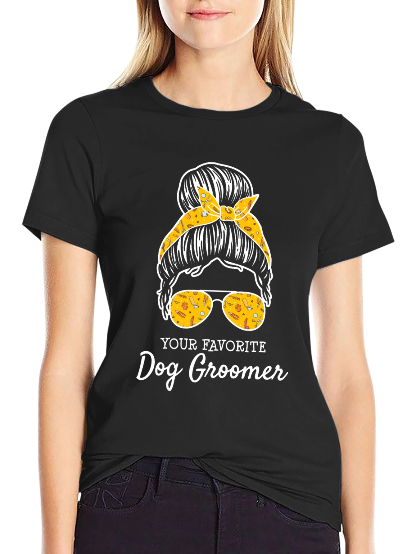 Dog Groomer Messy Bun T-Shirt - 2
