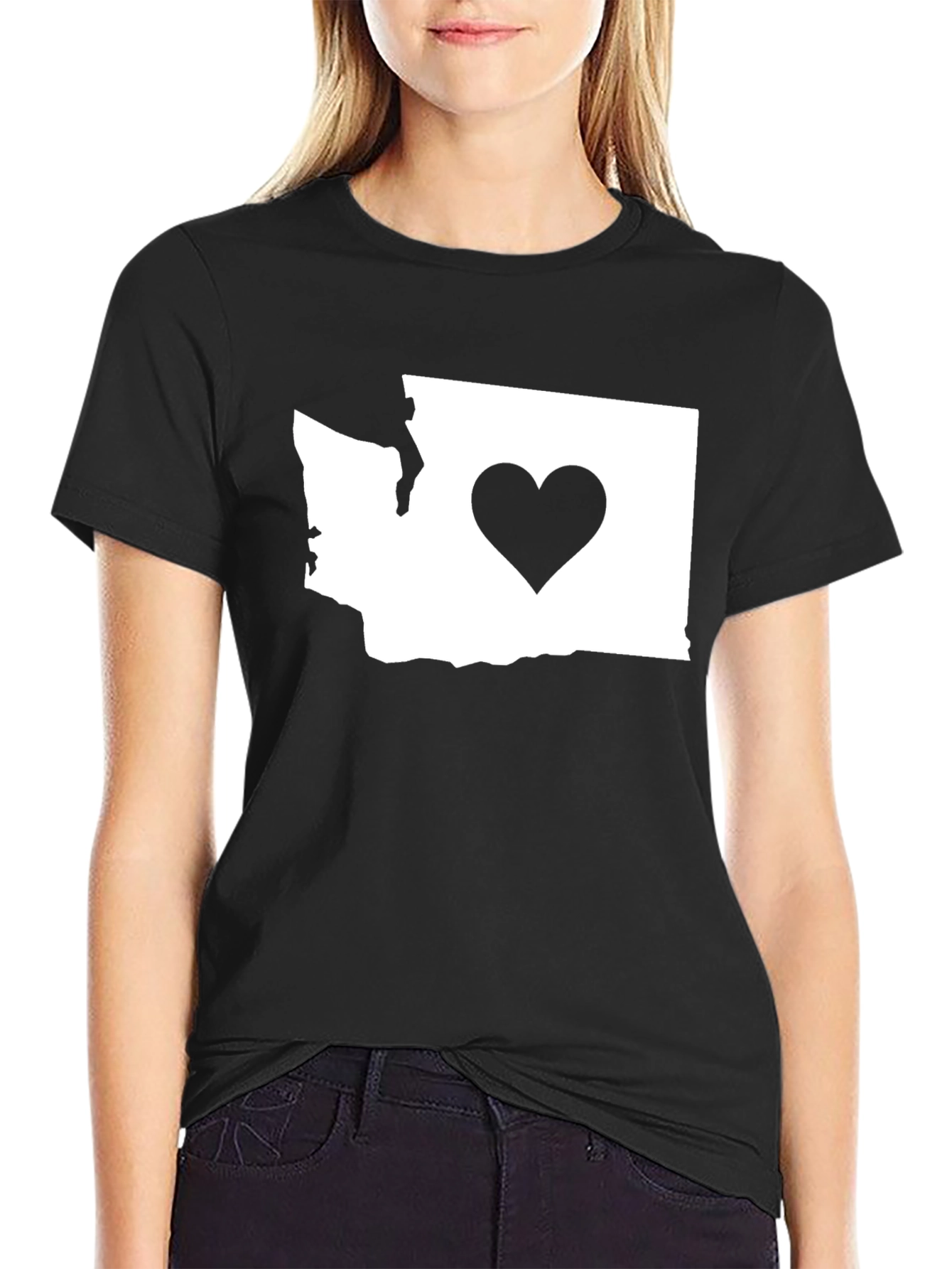 Black Washington State Heart T-Shirt - Black view 2