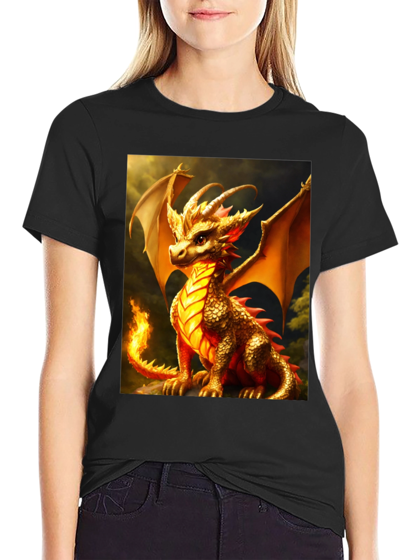 Black Dragon Graphic Tee - Black Cotton Blend T-Shirt view 2