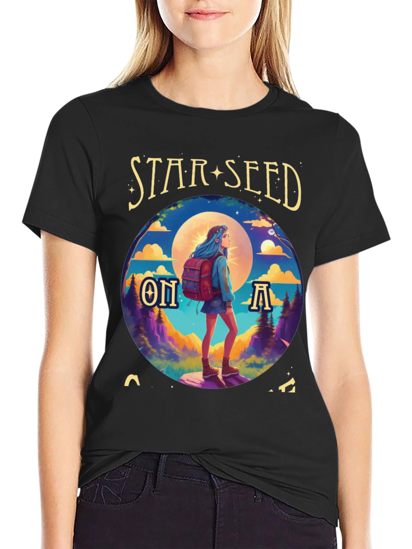 Black Star Seed On A Hike Graphic Tee view 2