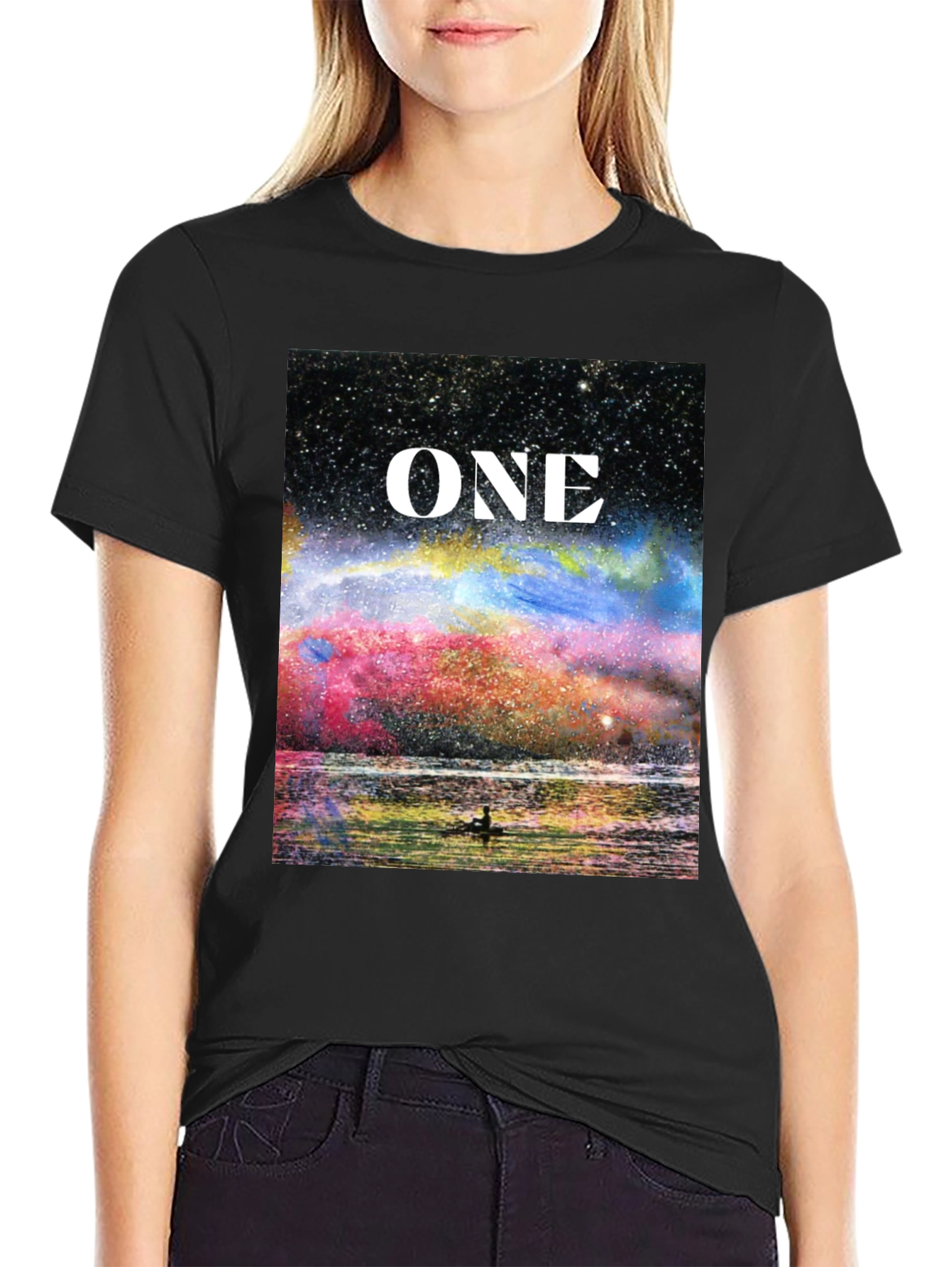 Black One Galaxy T-Shirt - Celestial Design Black Tee view 2