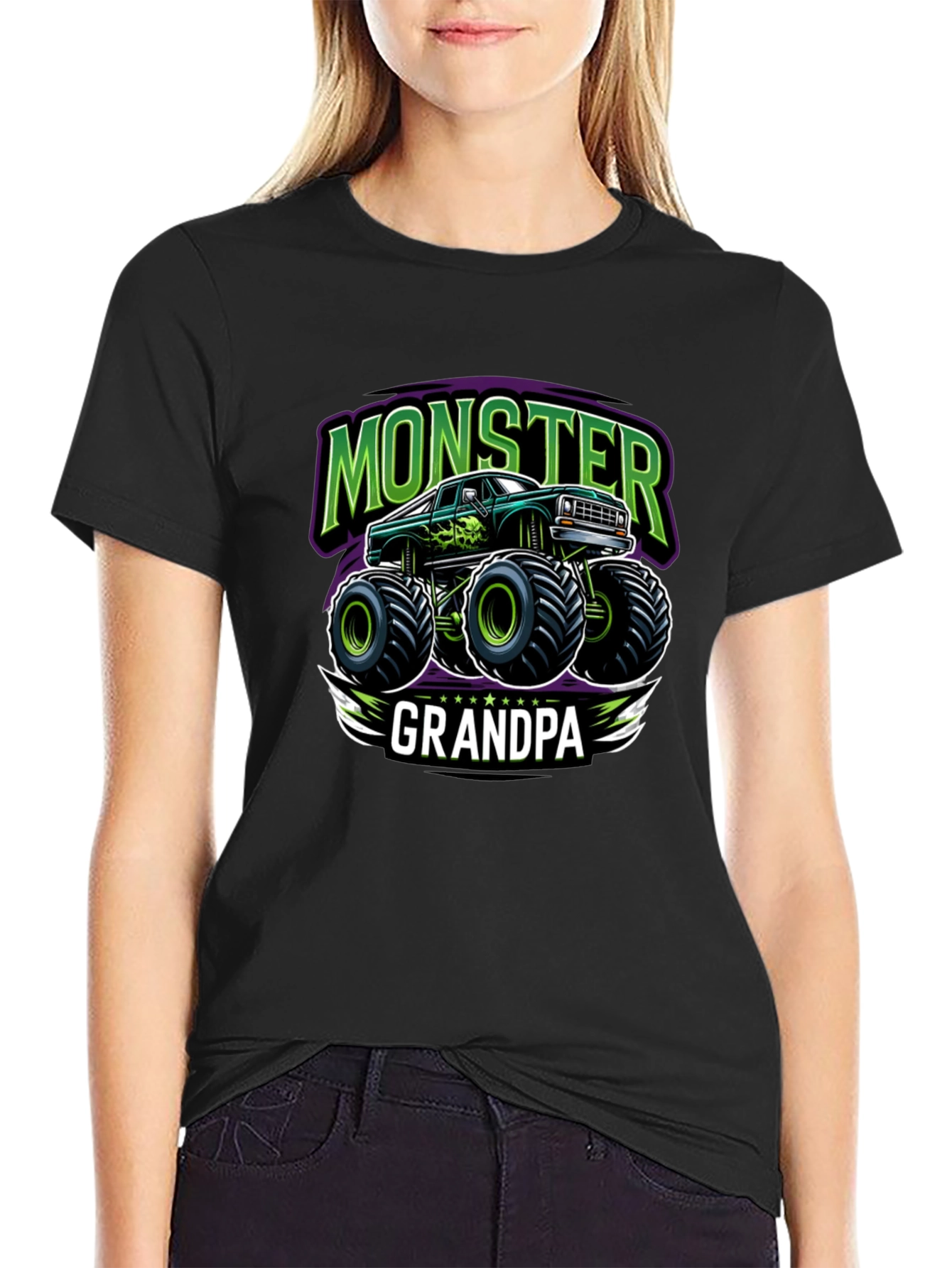 Black Monster Truck Grandpa T-Shirt view 2