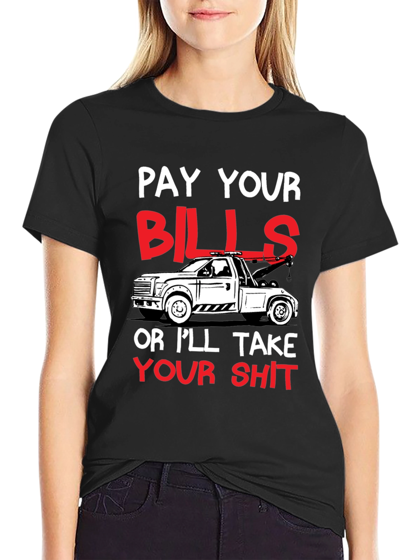 Black Pay Your Bills Tow Truck Graphic Tee view 2