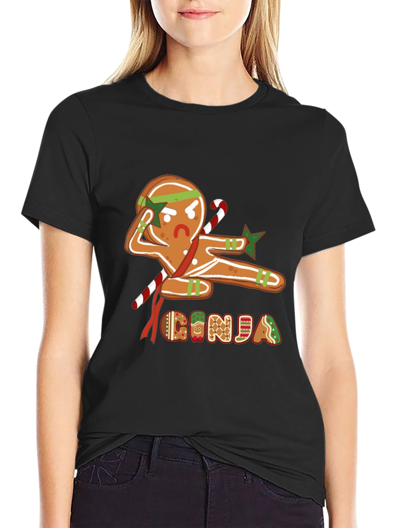 Black Gingerbread Ninja Graphic T-Shirt - Holiday Fun view 2