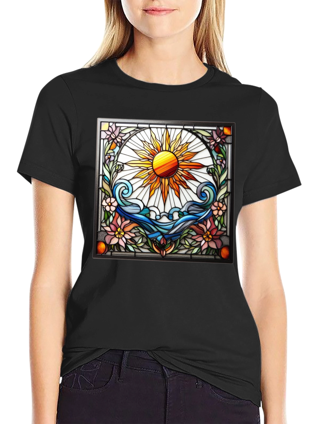 Black Stained Glass Sun Graphic Tee view 2