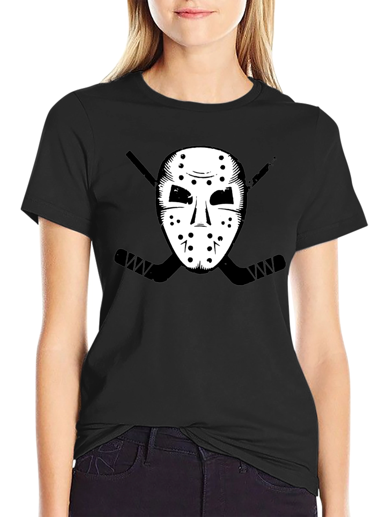 Black Hockey Mask Graphic Tee - Black T-Shirt view 2