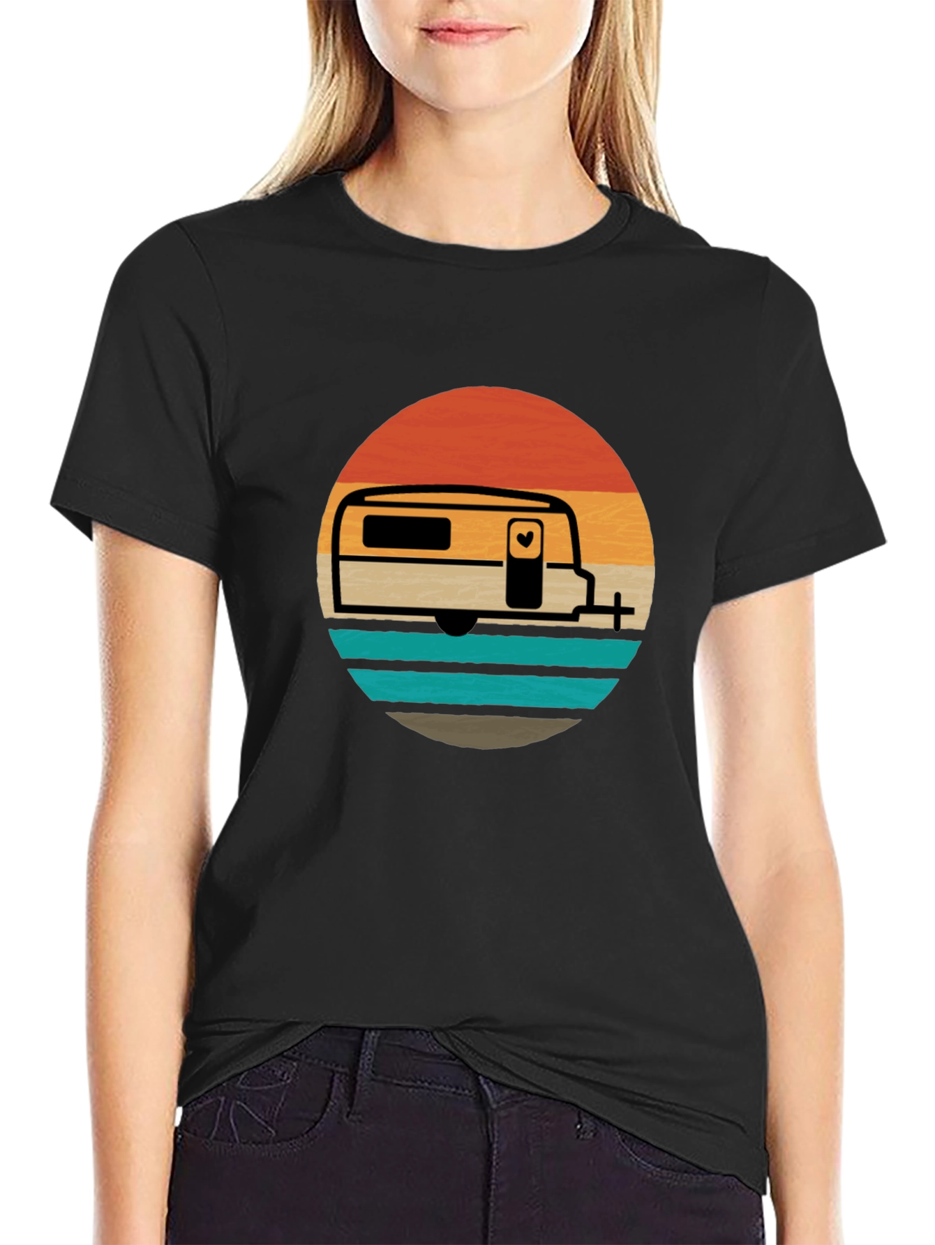 Black Retro Camper Van Graphic Tee - Adventure Awaits! view 2