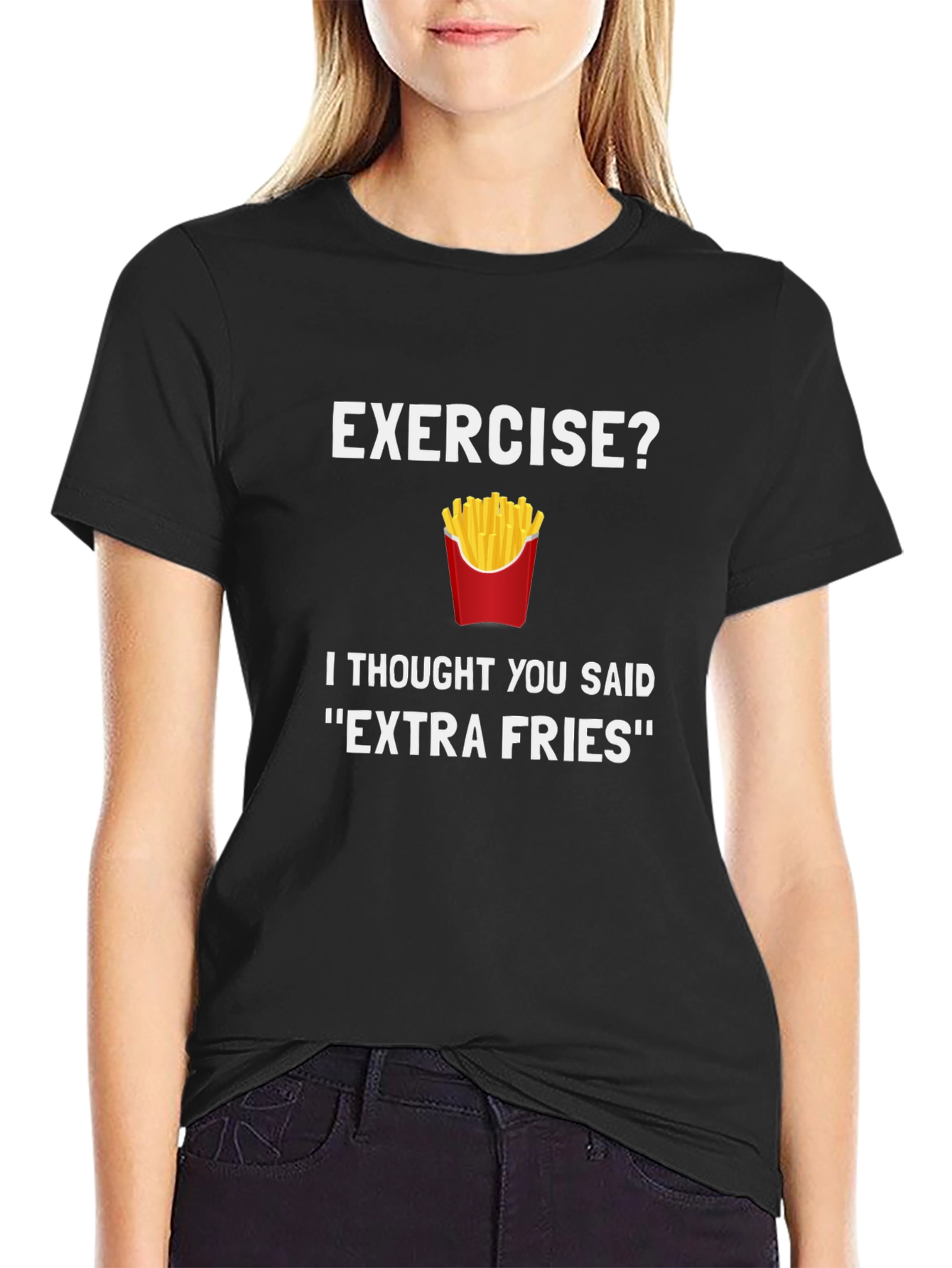 Black Extra Fries T-Shirt - Funny Foodie Tee view 2