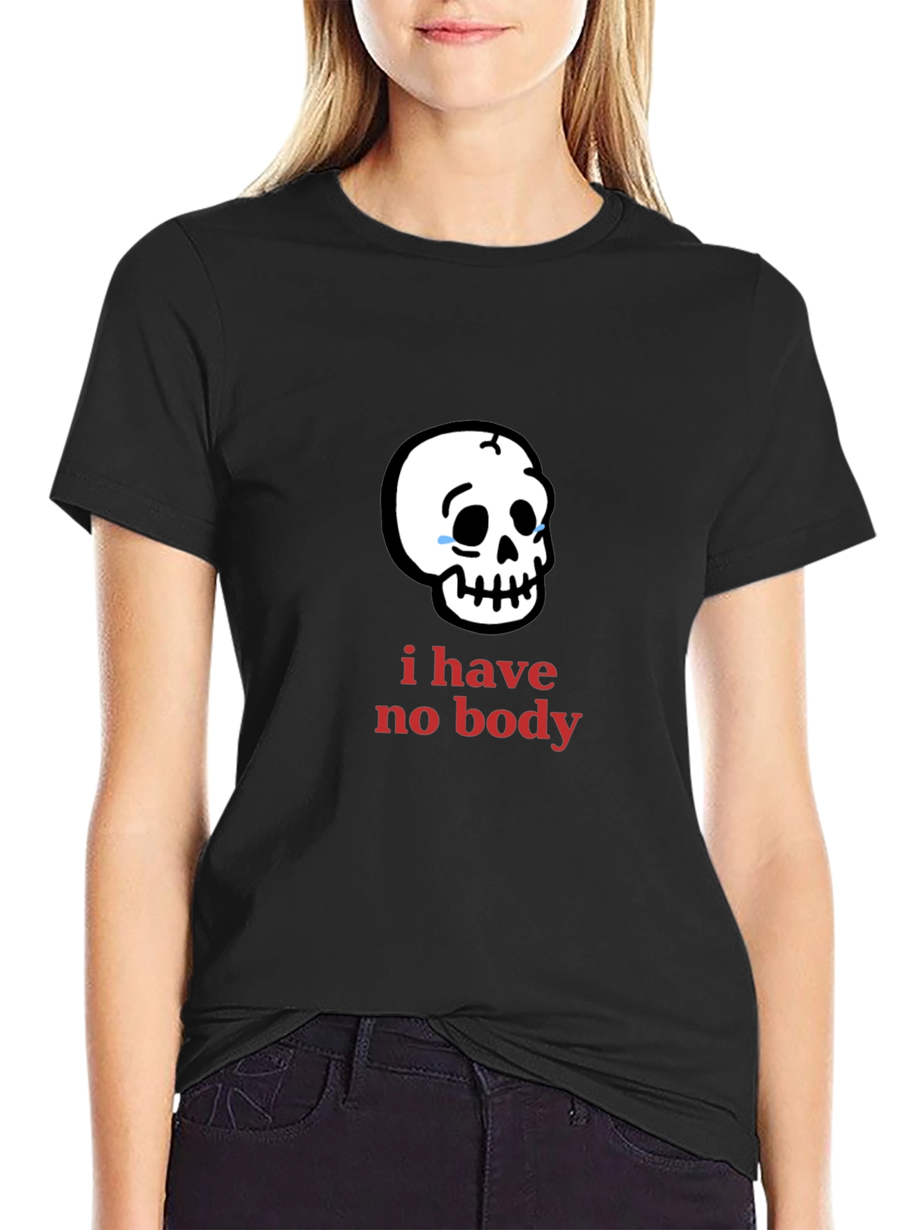 Black Humorous "I Have No Body" Skull Graphic Tee view 2