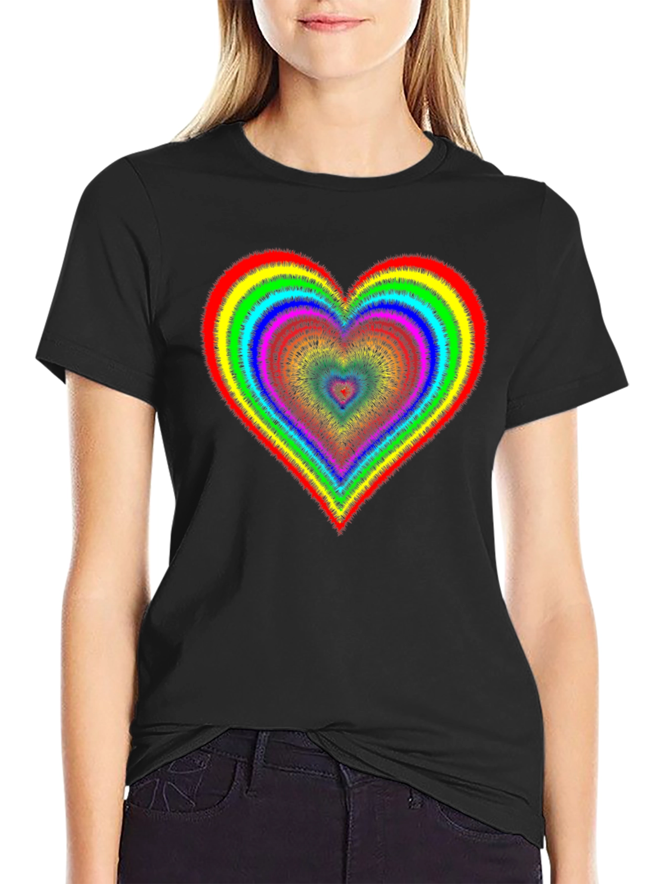 Black Rainbow Heart Graphic Black T-Shirt view 2