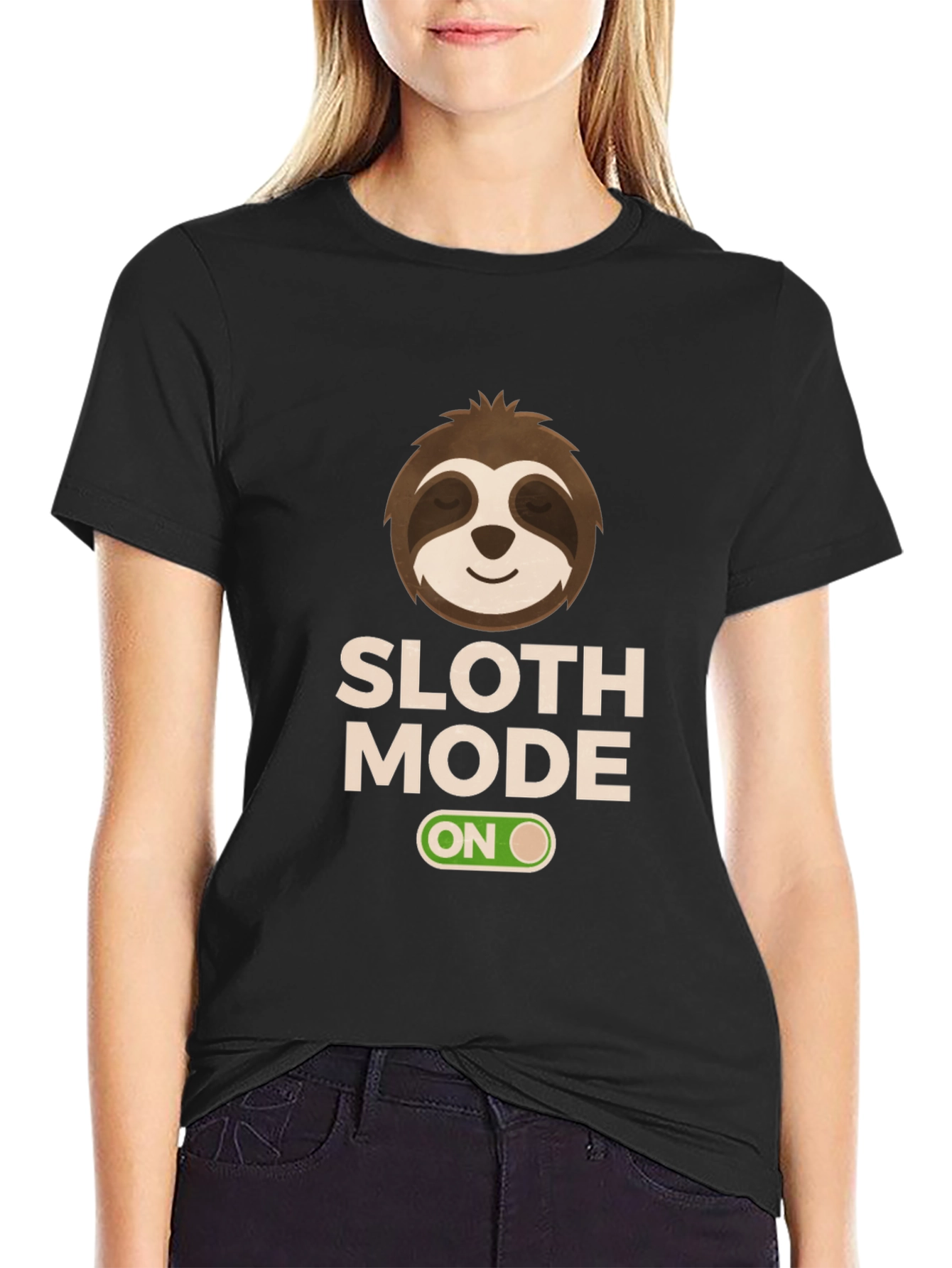 Black Sloth Mode On Black T-Shirt view 2