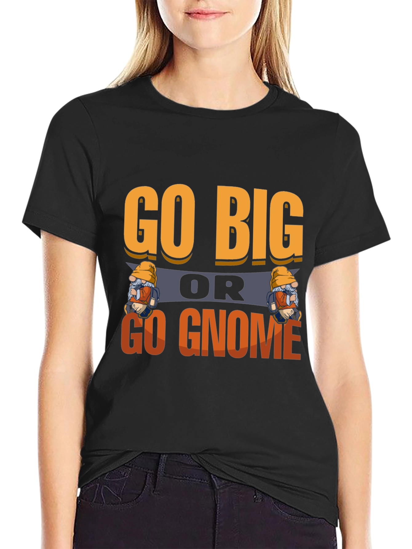 Black Go Big or Go Gnome Graphic Tee view 2