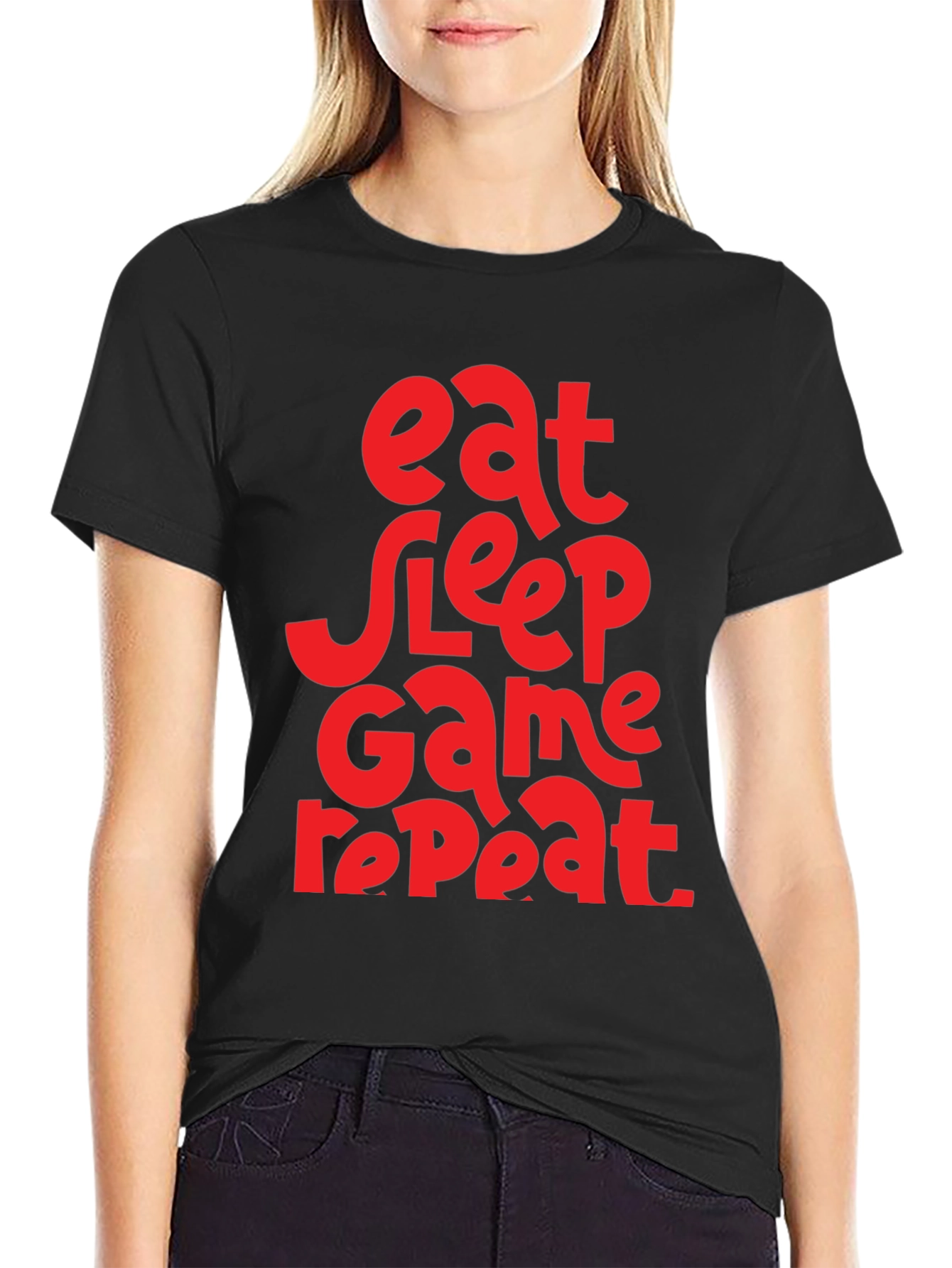 Black Eat Sleep Game Repeat Graphic Tee - Black view 2