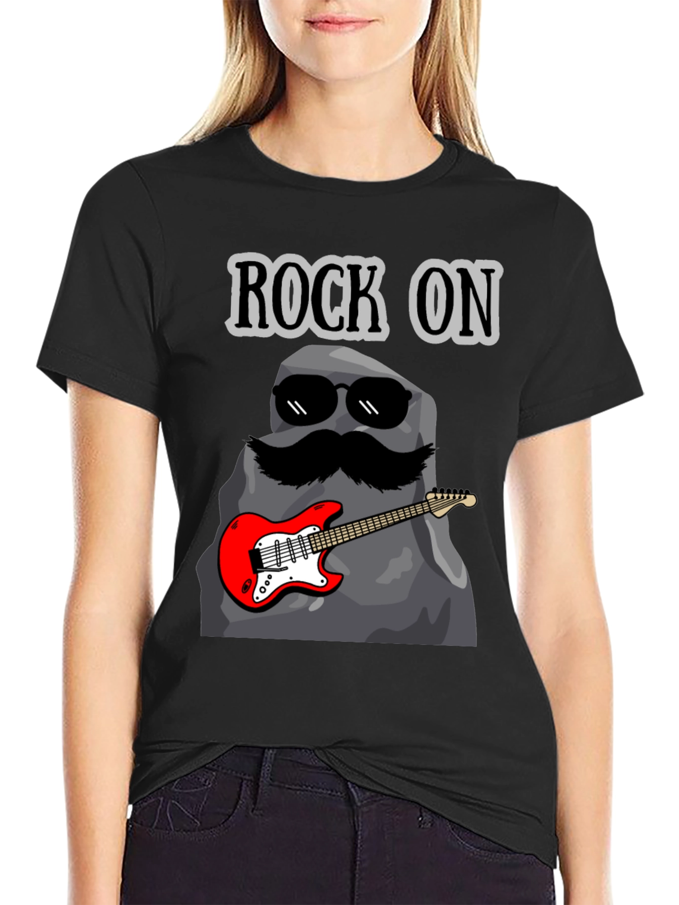 Black Rock On Graphic Tee - Funny Music Lover T-Shirt view 2