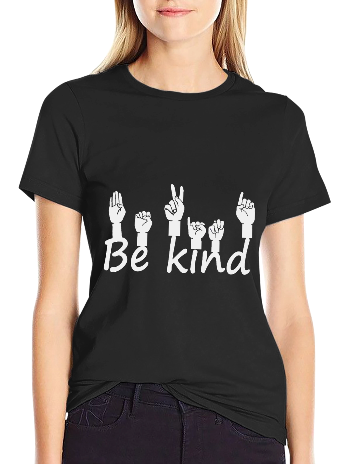 Black Be Kind Sign Language T-Shirt view 2