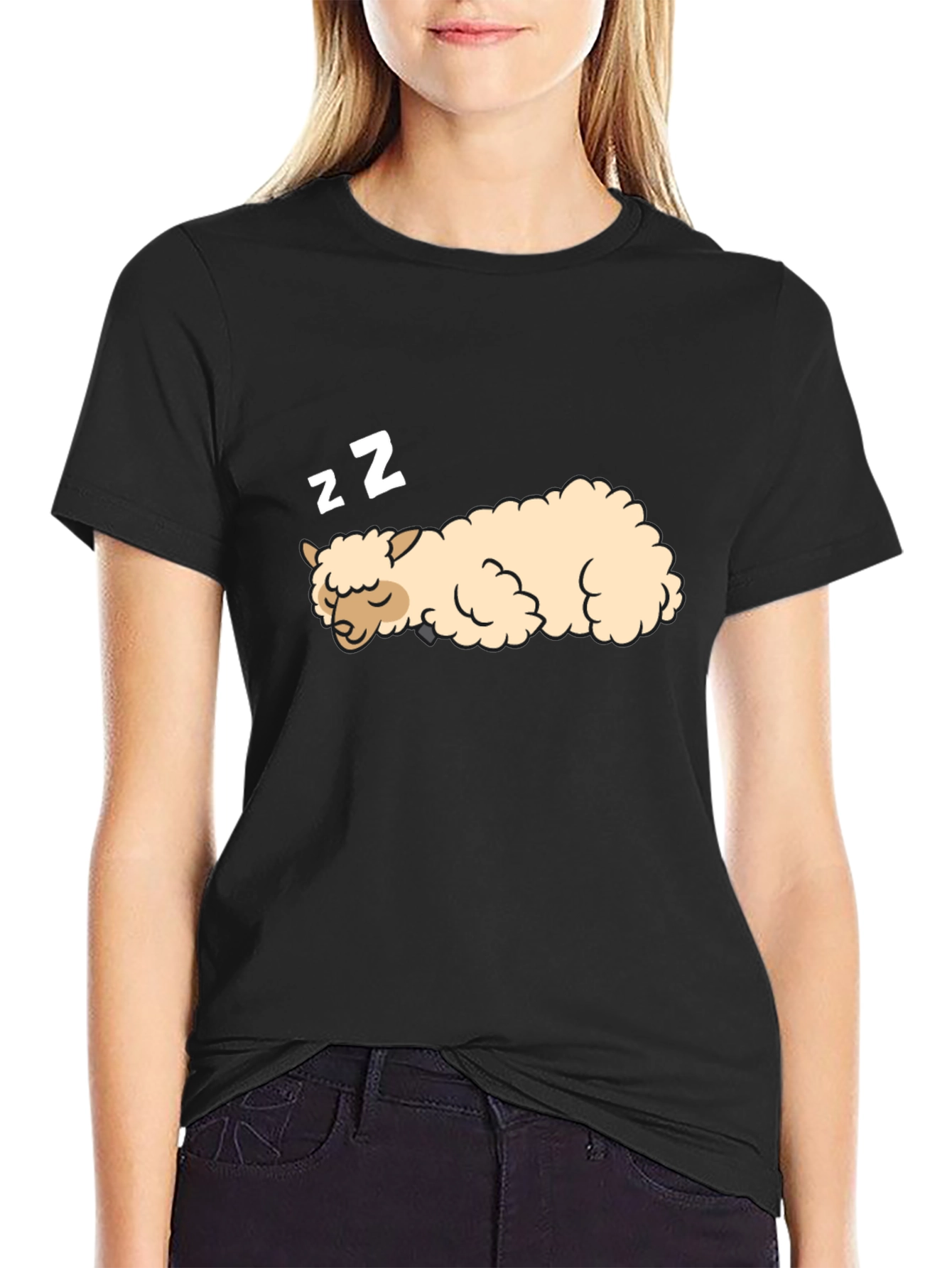 Black Sleeping Alpaca Black T-Shirt - Cute & Comfortable view 2