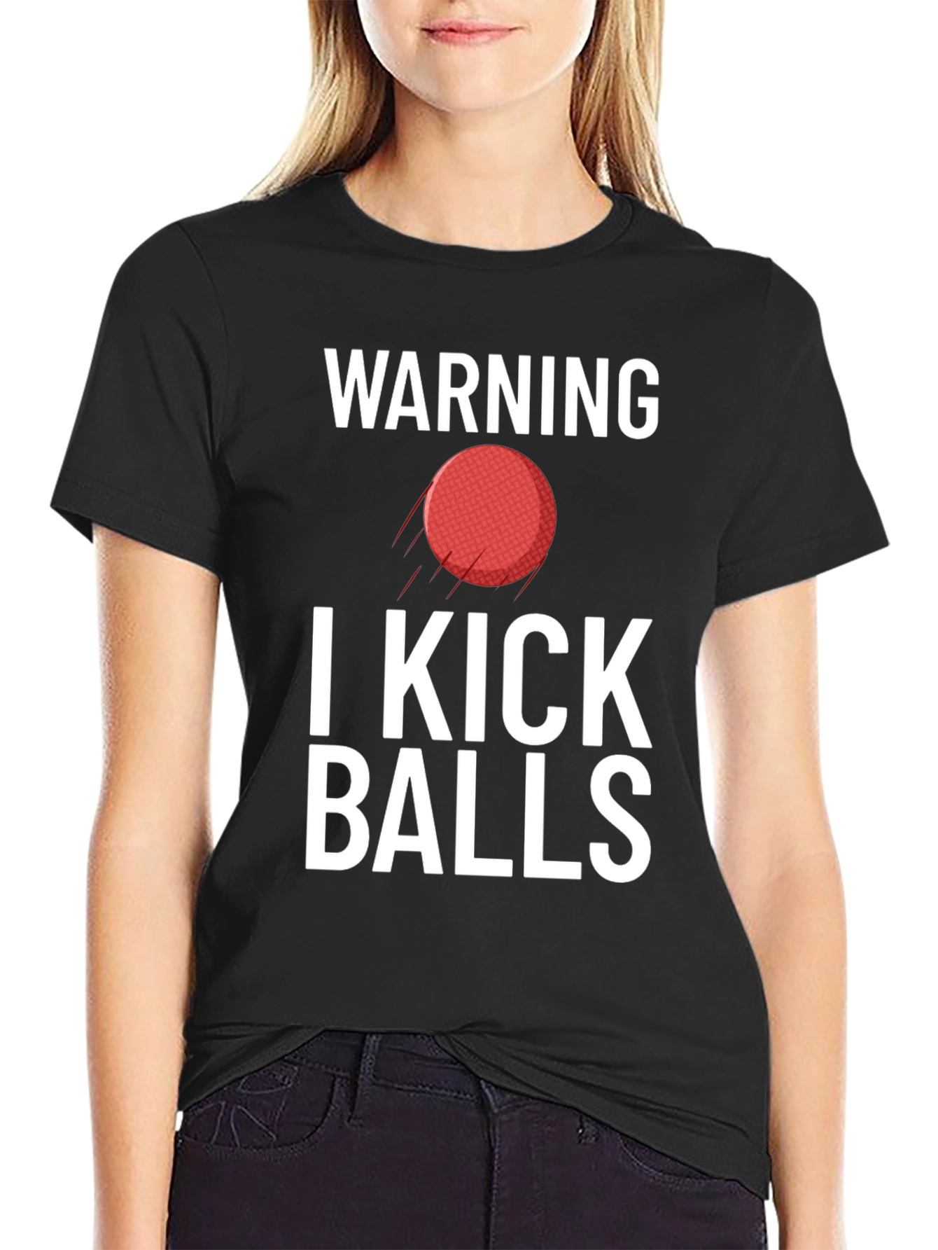 Black Warning I Kick Balls Graphic Tee view 2
