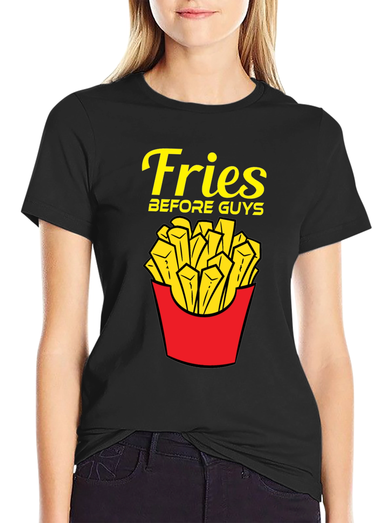 Black Fries Before Guys T-Shirt - Funny Foodie Tee view 2