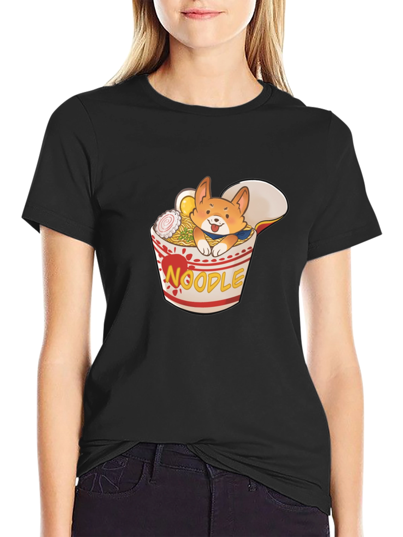 Black Noodle Corgi T-Shirt - Ramen Dog Tee view 2