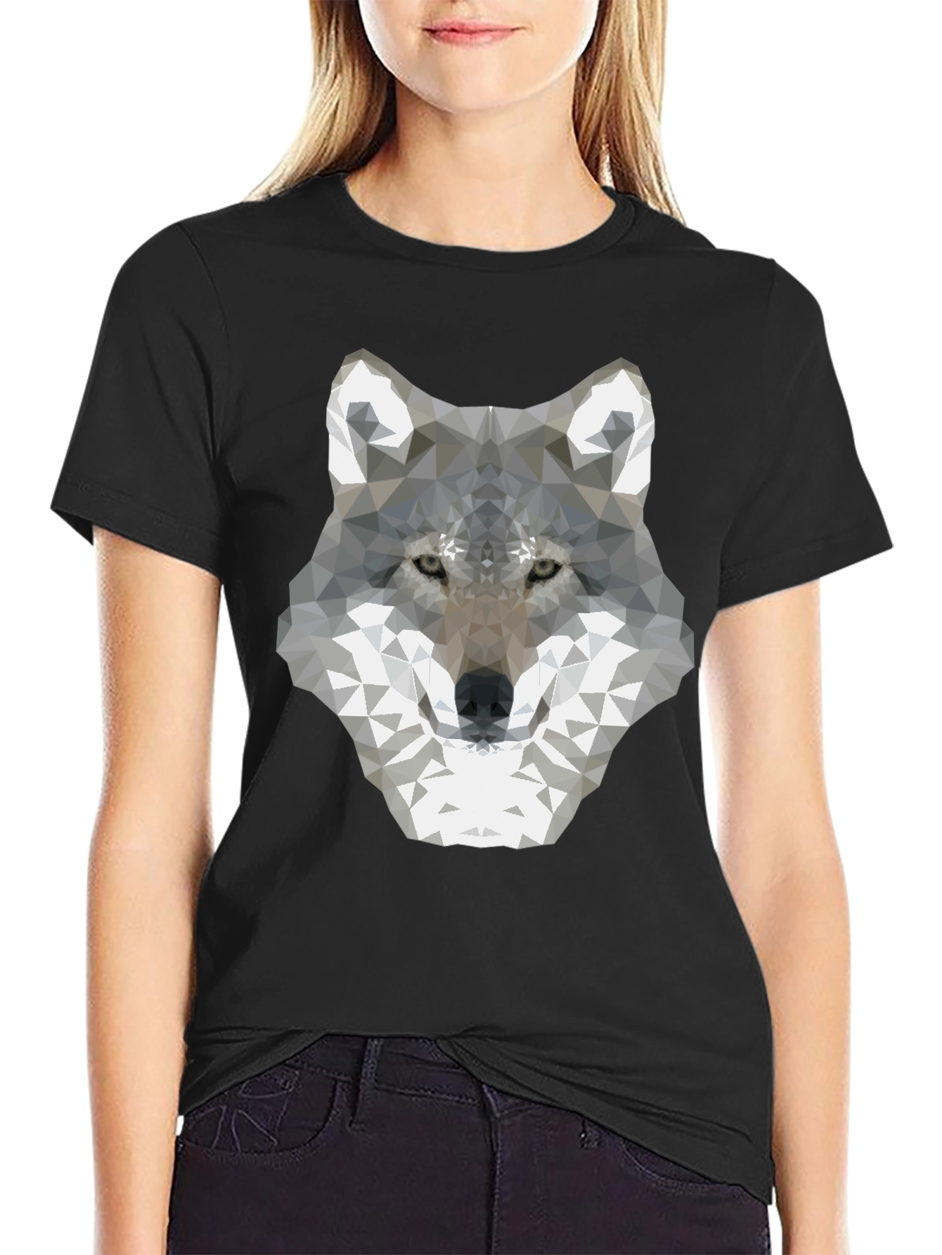 Black Geometric Wolf Graphic Tee - Modern Style view 2