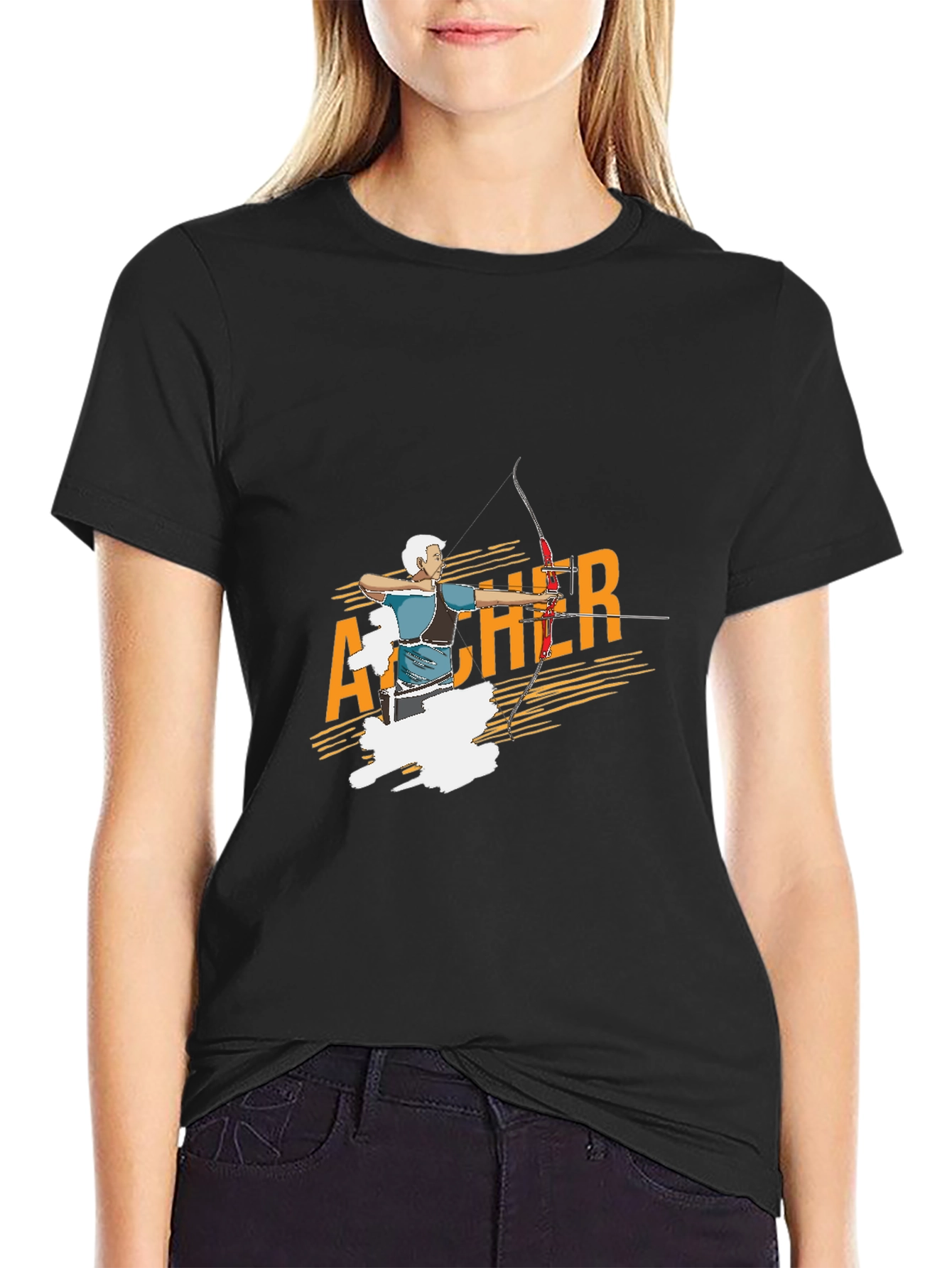 Black Archer Graphic T-Shirt - Sporty Tee for Men view 2