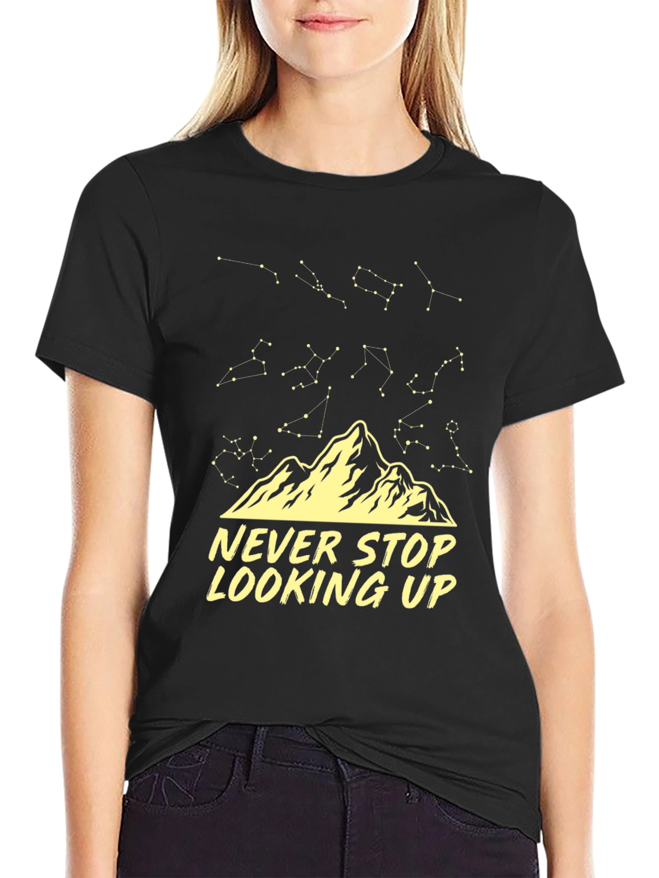 Black Never Stop Looking Up Constellation T-Shirt view 2