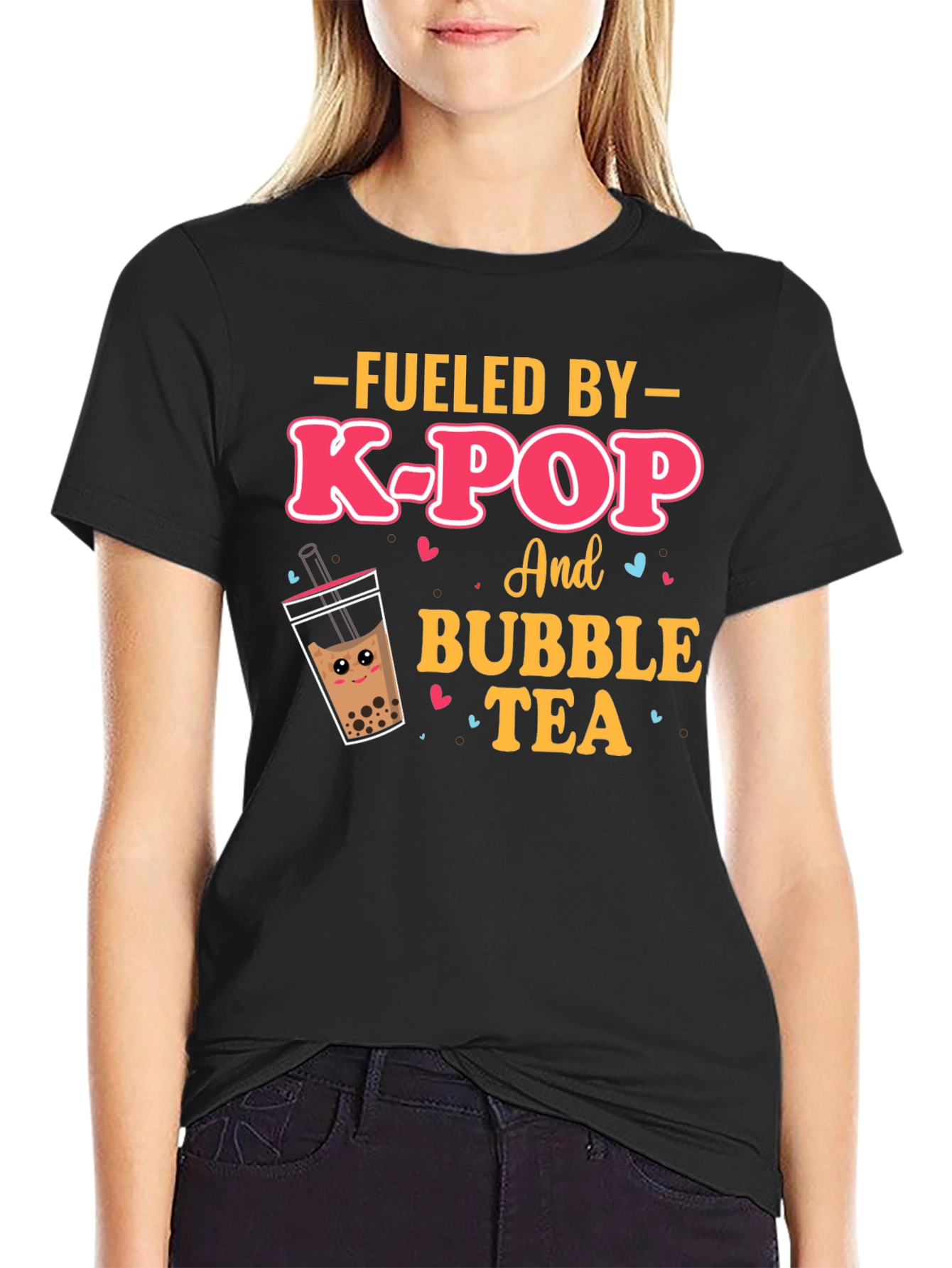 Black Fueled By K-Pop & Bubble Tea Graphic Tee view 2