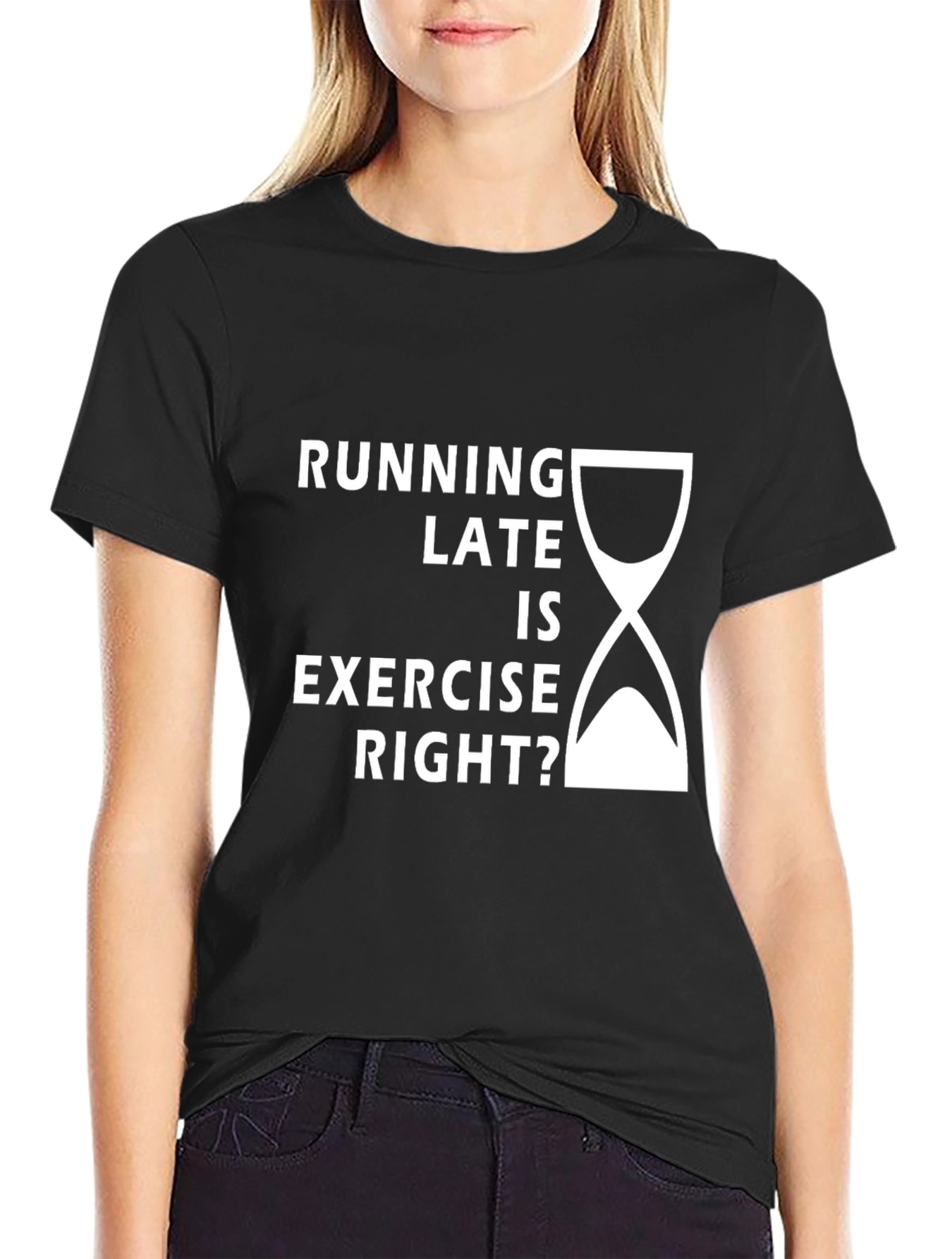 Black Funny Running Late Exercise T-Shirt view 2