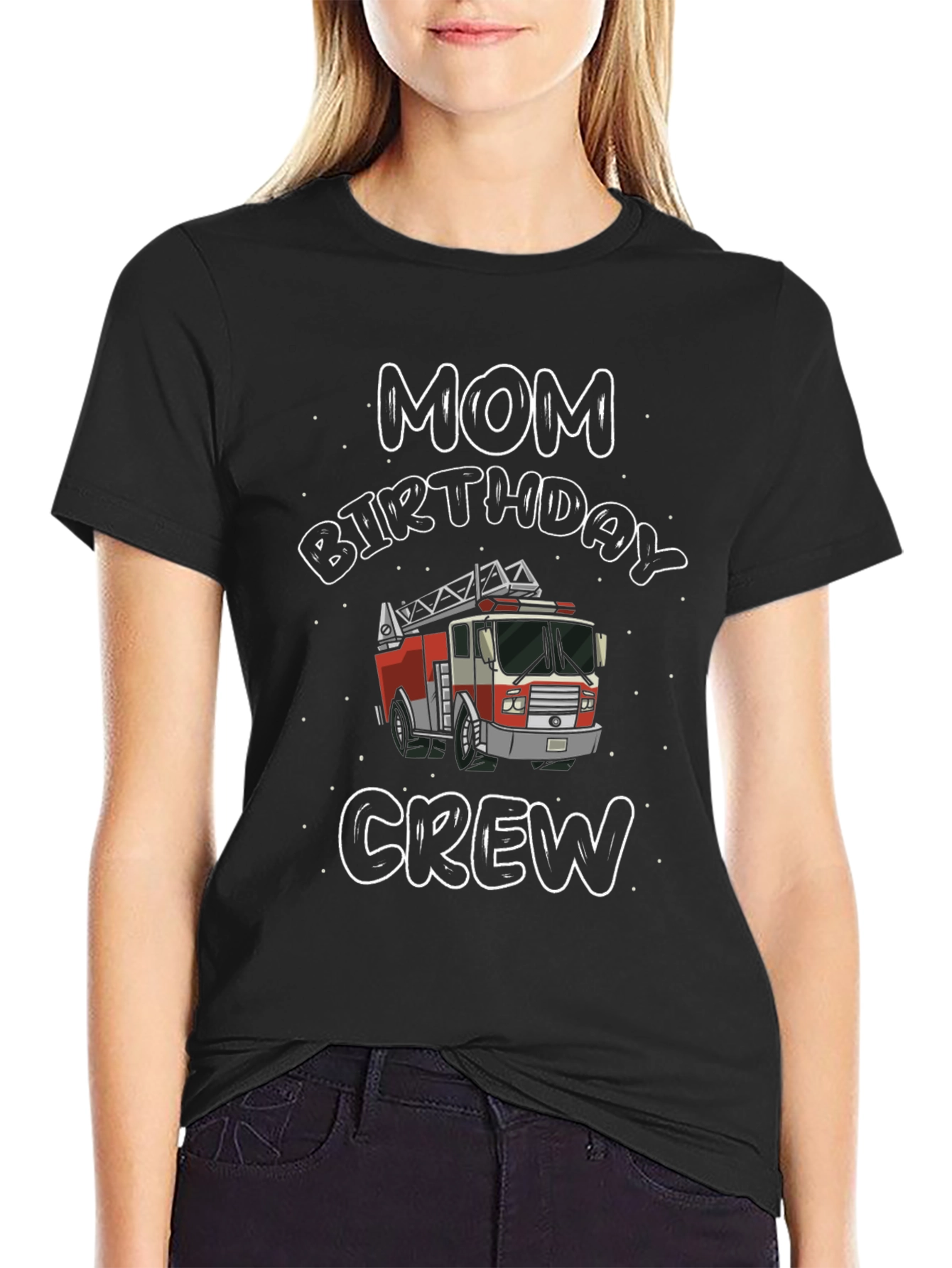 Black Mom Birthday Crew Firetruck Graphic T-Shirt view 2